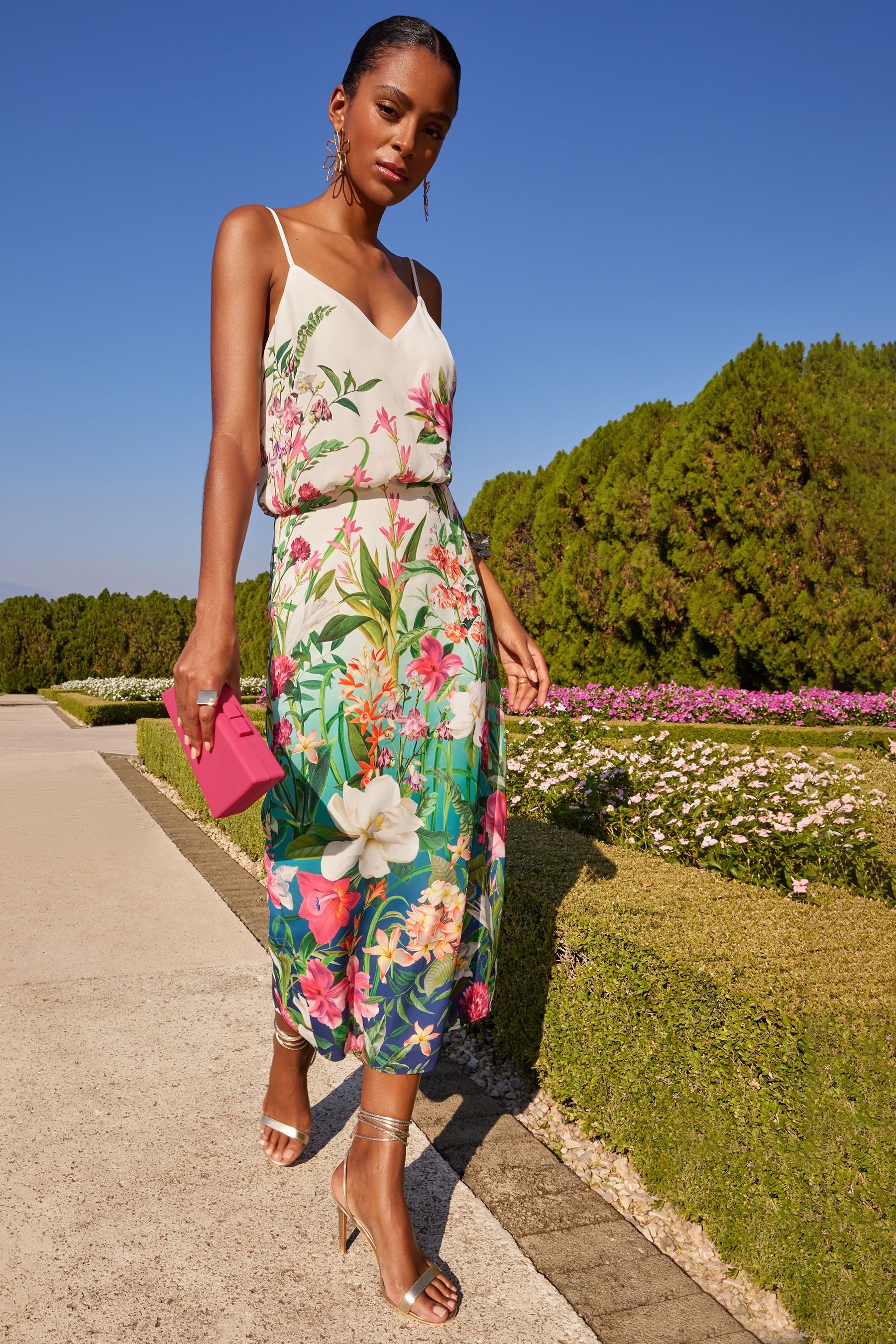 Buy V A Love Roses Ivory Floral Floral Cami Midi Dress from Next Luxembourg