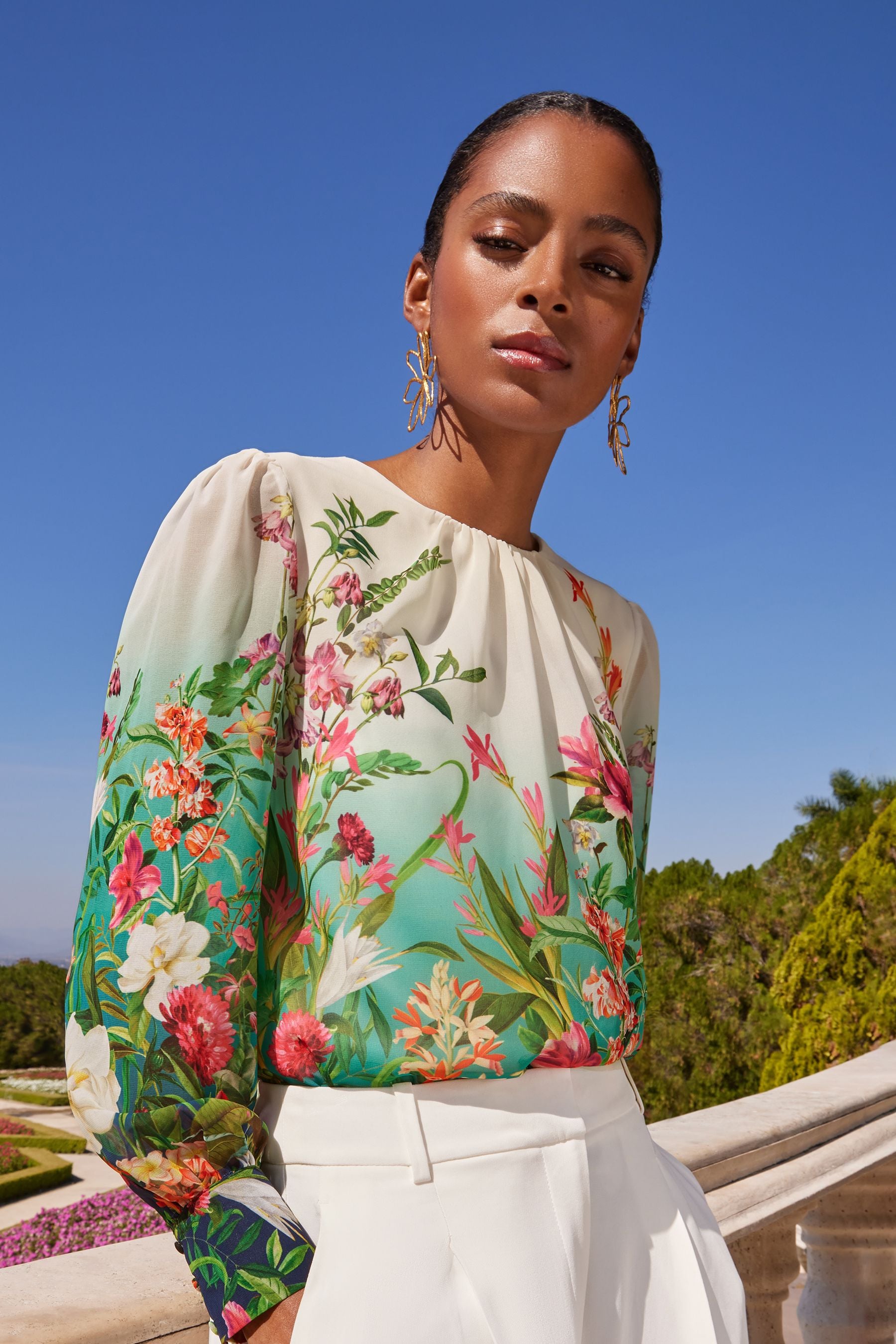 Ivory high neck blouse on sale
