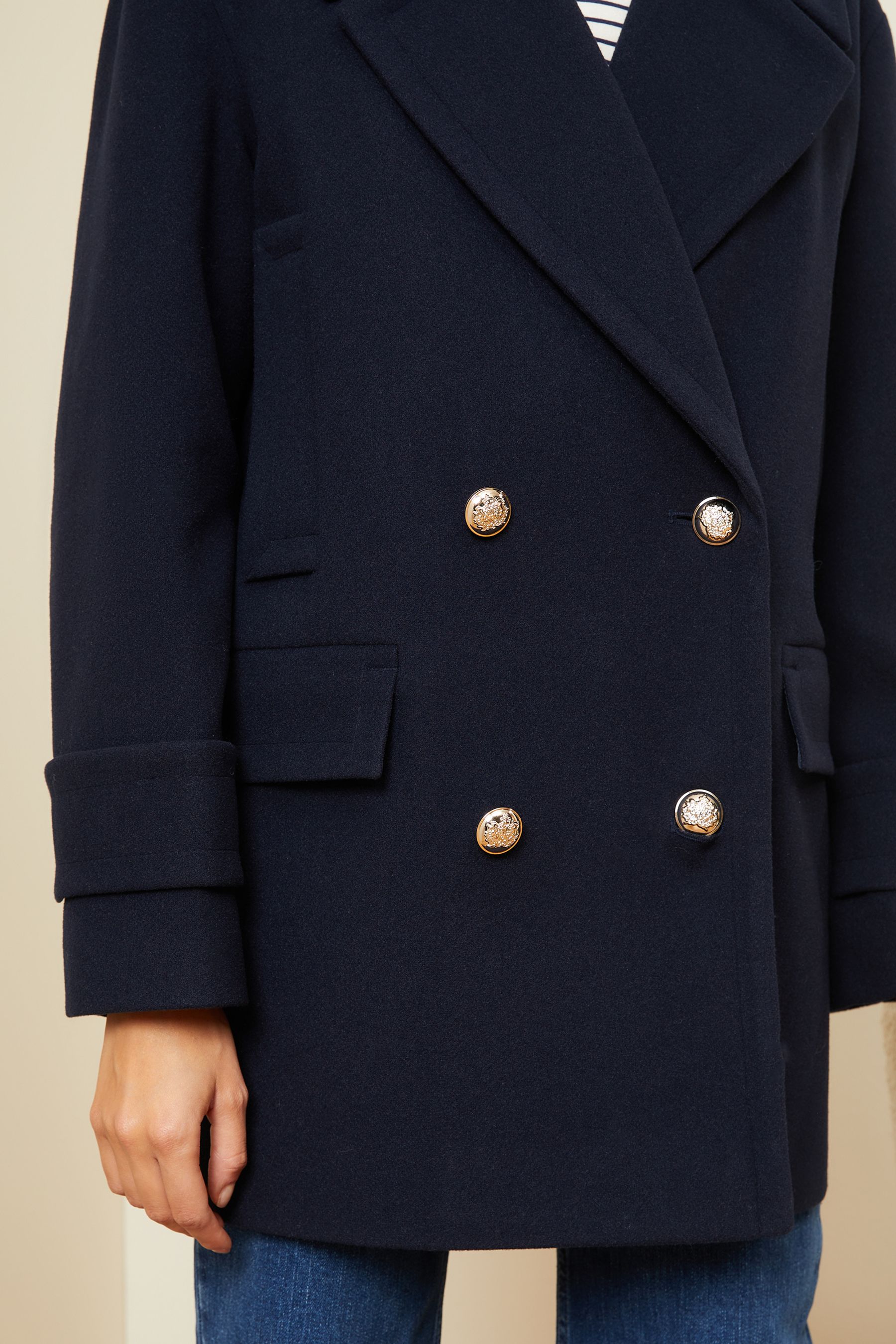 Buy Love Roses Navy Blue Double Breasted Peacoat from Next Luxembourg