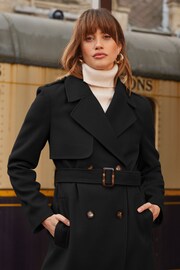 Love & Roses Black Smart Double Breasted Belted Trench Coat - Image 2 of 4