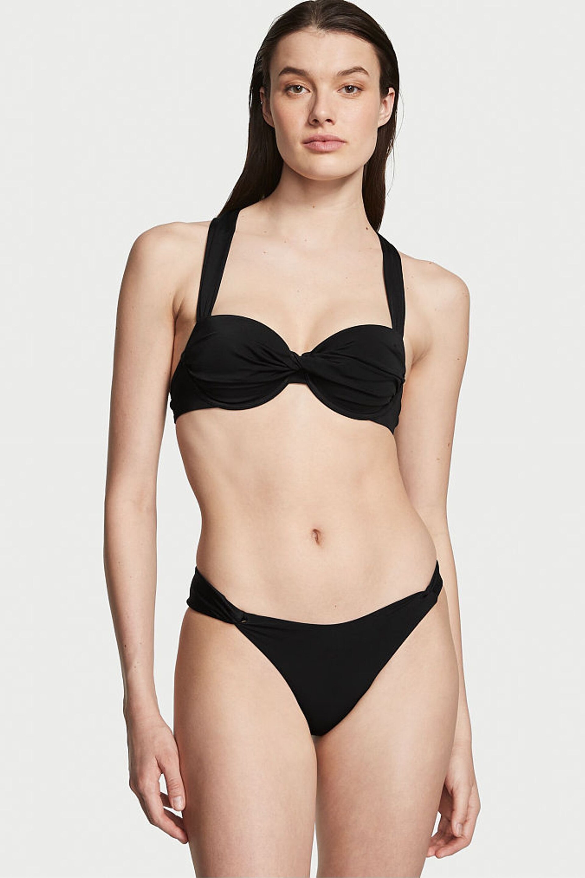 Victoria's Secret Black High Leg Twist HighWaist Cheeky Bikini Bottom - Image 1 of 3