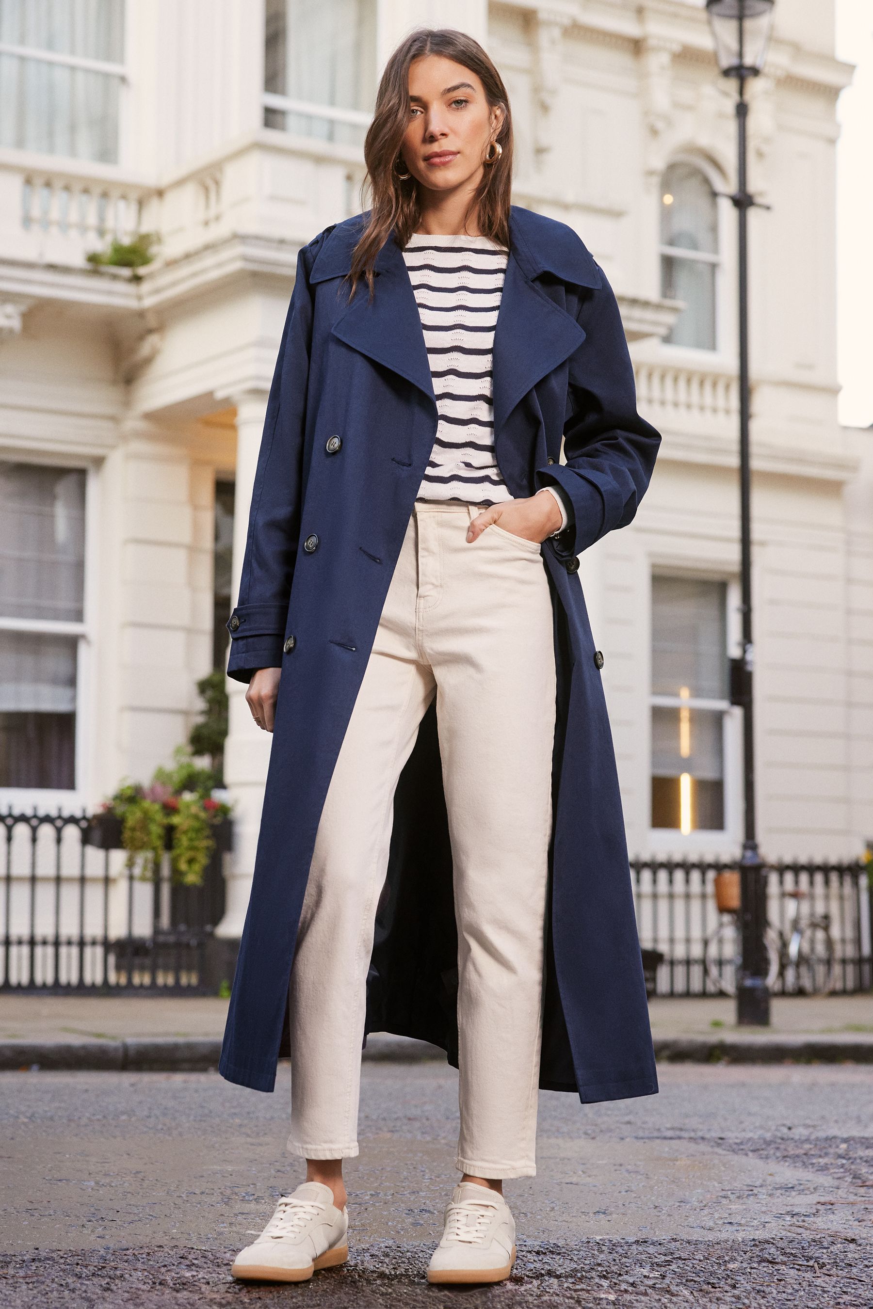 Navy blue trench coat womens on sale