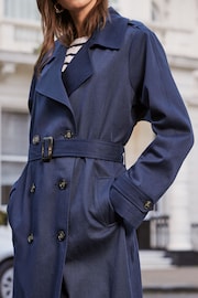 Love & Roses Navy Blue Classic Belted Trench Coat - Image 2 of 4