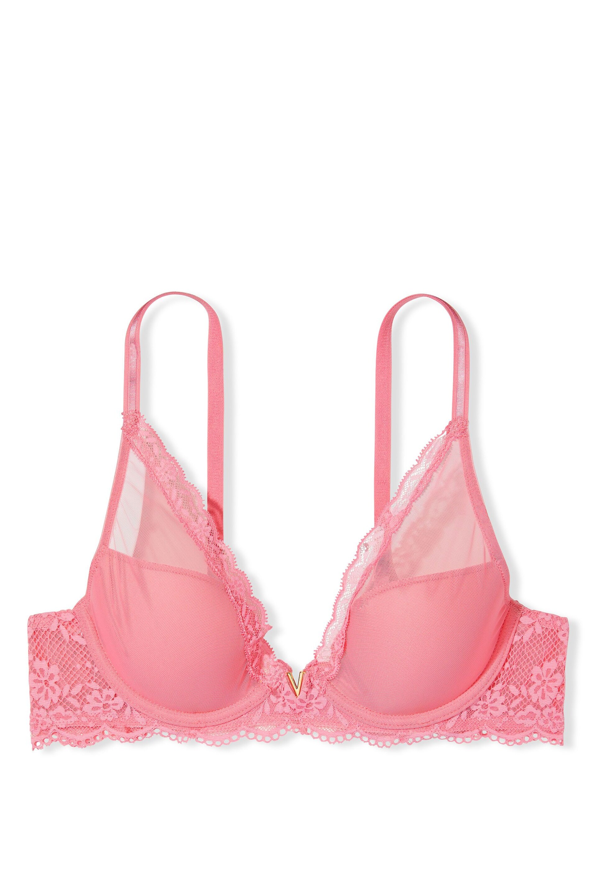 Victoria's Secret Pink Roses Mesh Half Pad Plunge Bra - Image 3 of 3