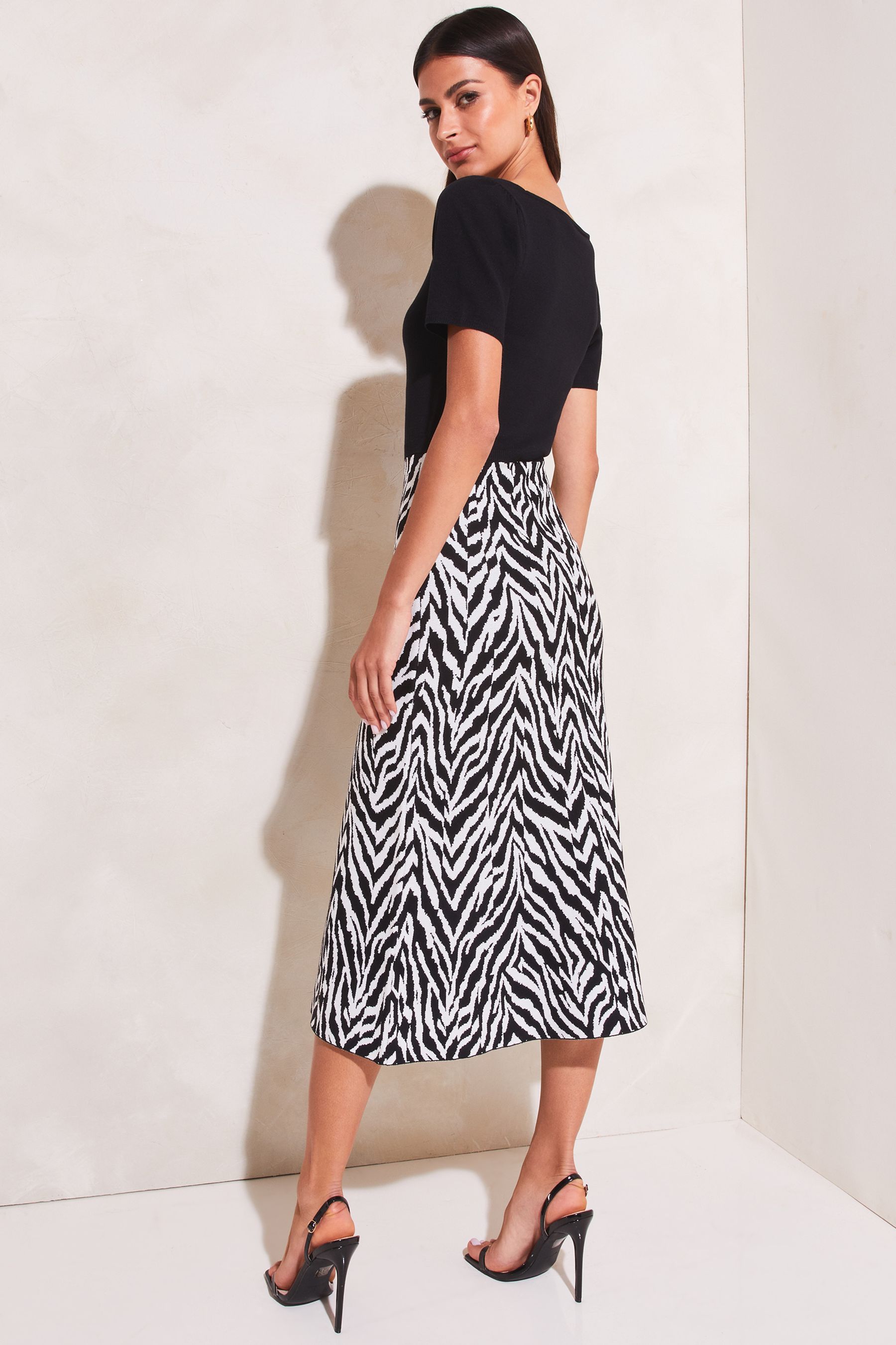 Buy Lipsy Zebra Animal Print Sweetheart Neckline Knitted Midi Dress from Next Luxembourg