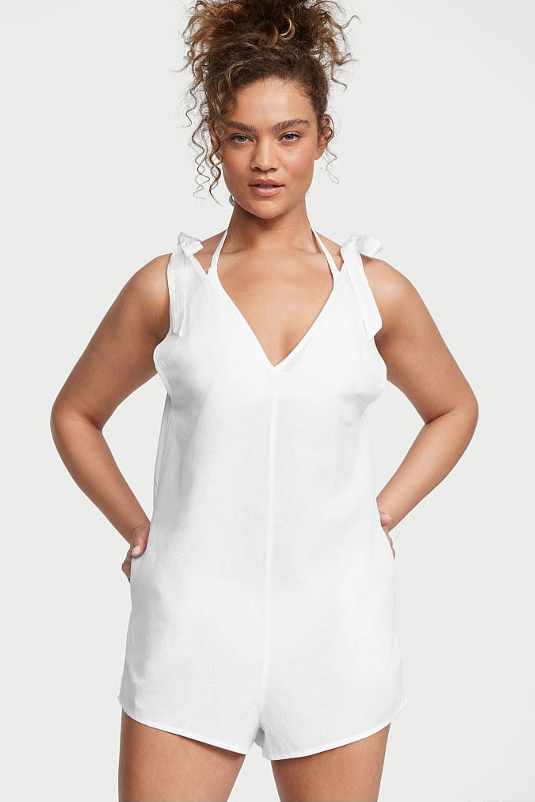 White linen playsuit cheap