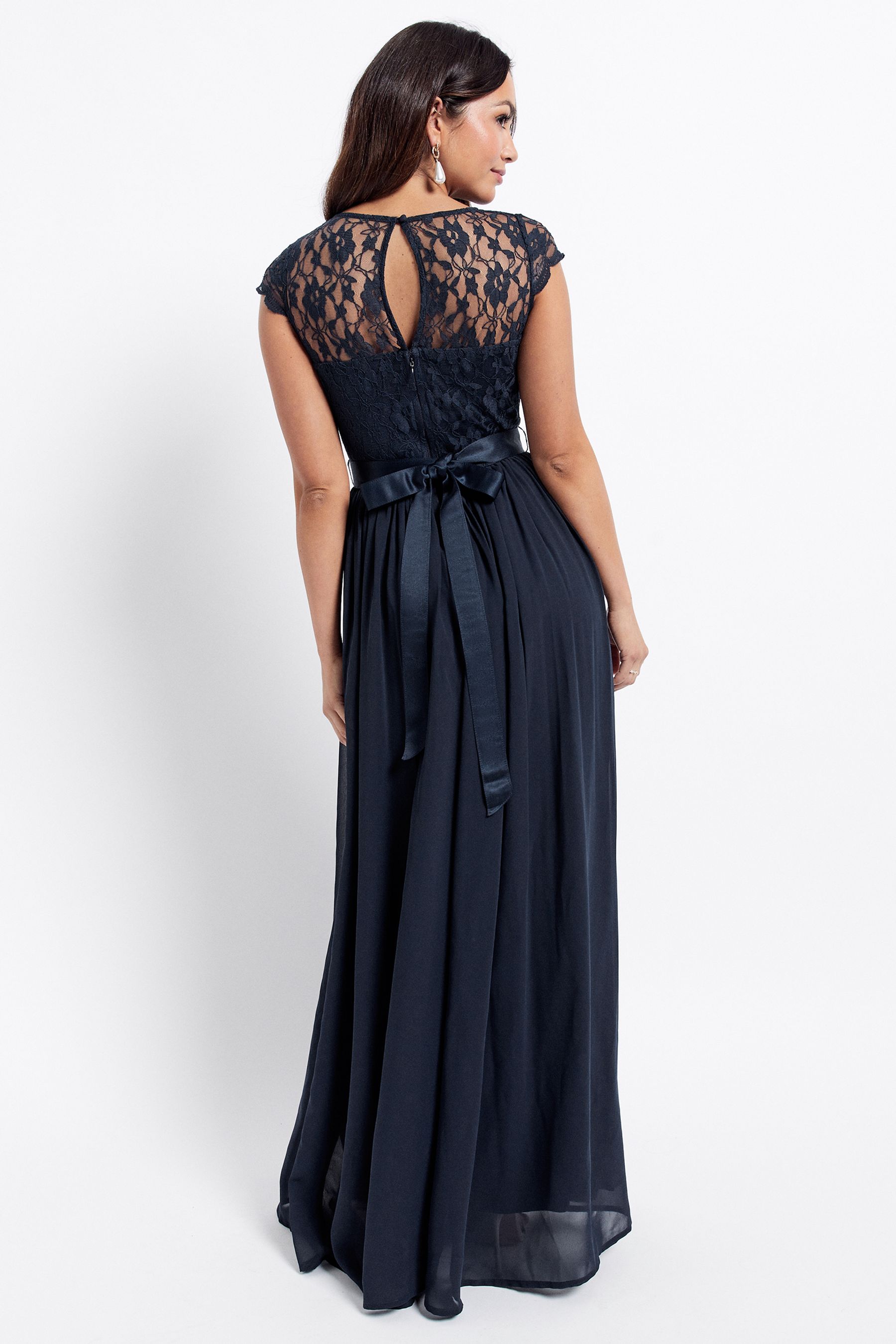 Buy Maya Navy Blue Lace Top Chiffon Maxi Dress from Next Luxembourg