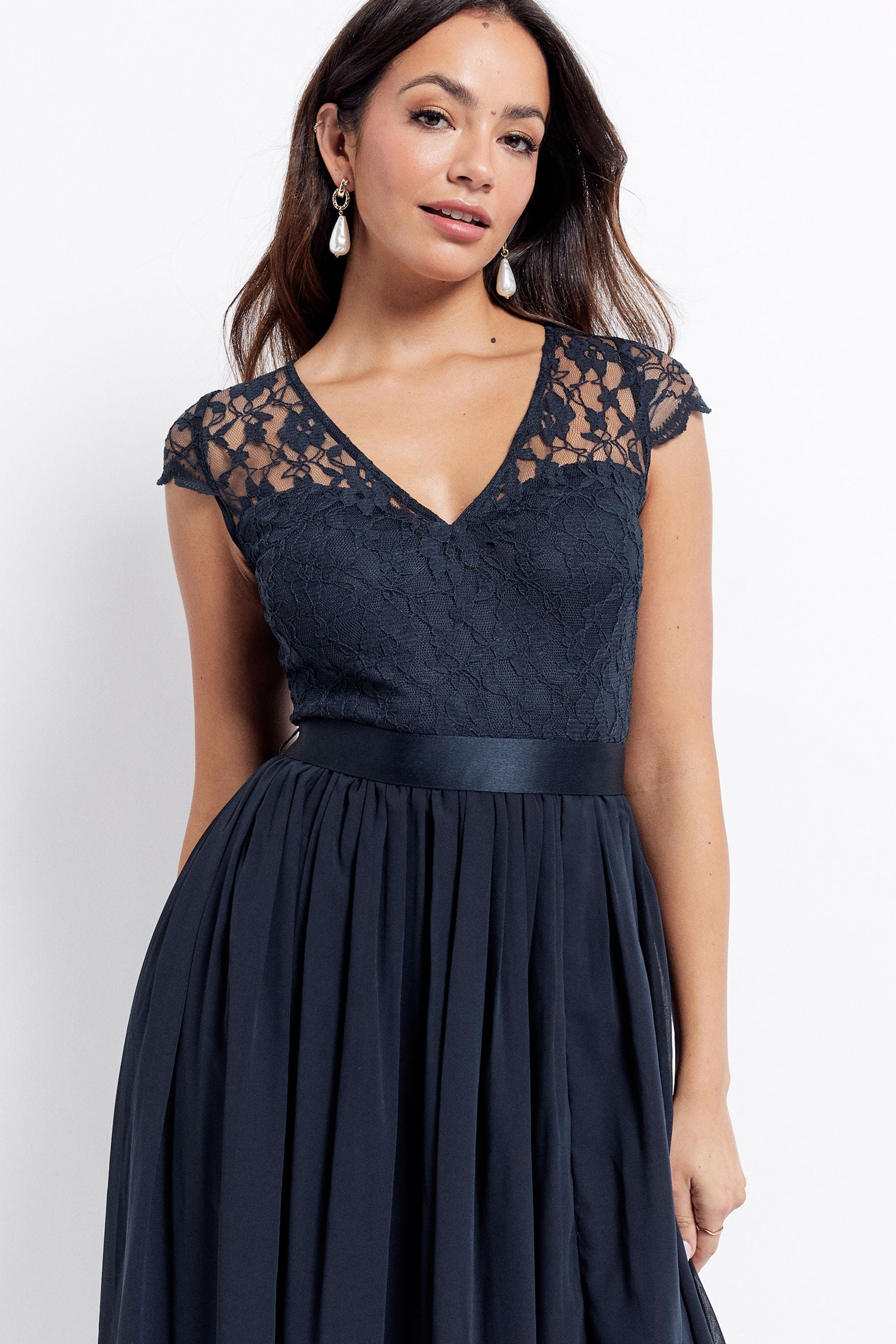 Buy Maya Navy Blue Lace Top Chiffon Maxi Dress from Next Luxembourg