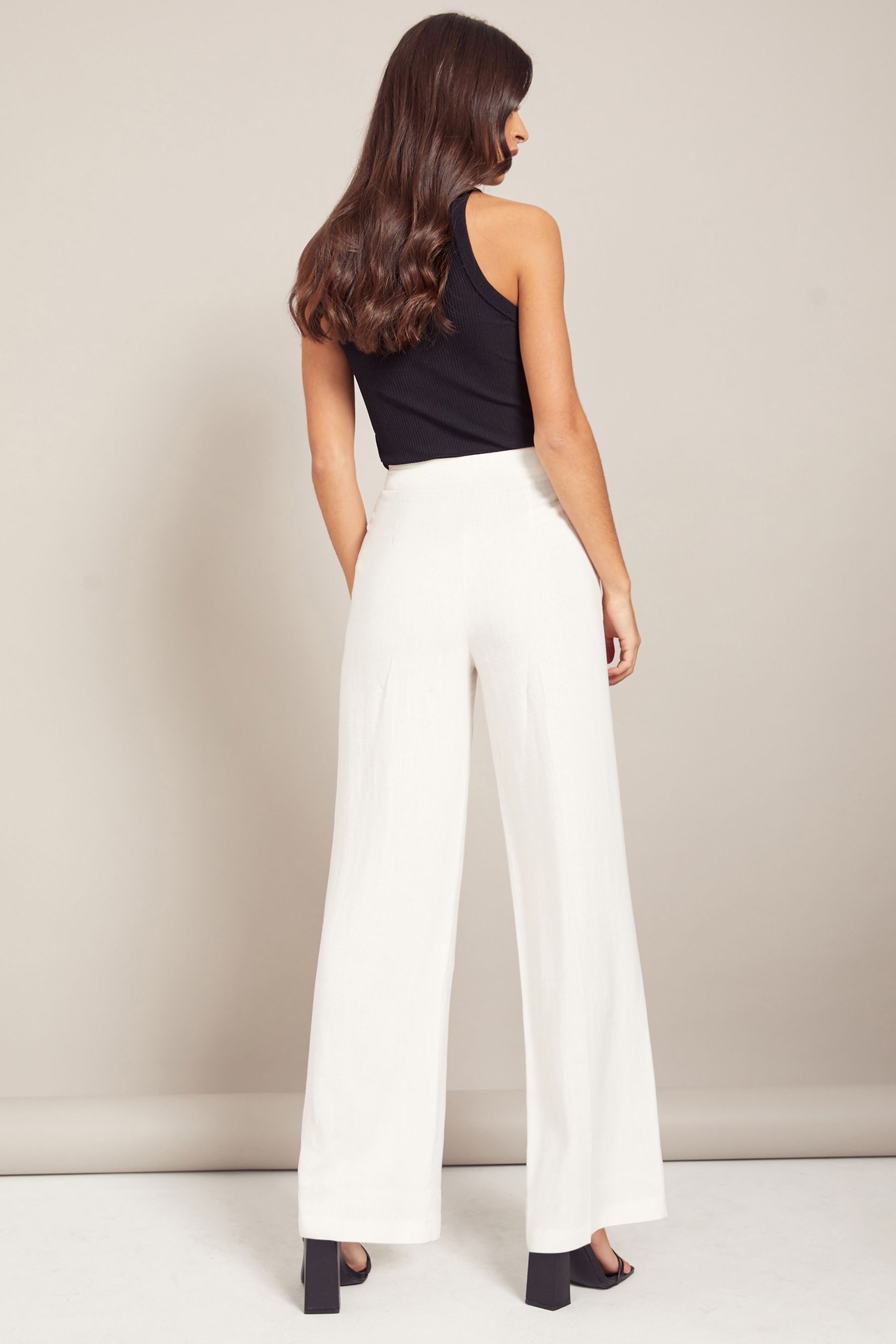 Buy Friends Like These White Petite Linen Look Tailored Wide Leg Trousers from Next Luxembourg