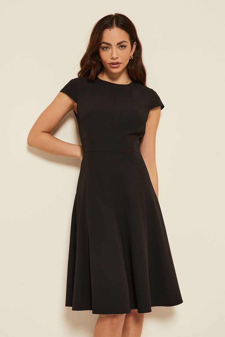 Friends Like These Black Petite Tailored Fit and Flare Short Sleeve Skater Dress - Image 1 of 4