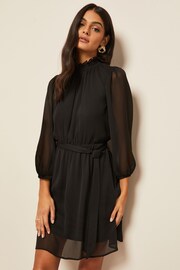 Friends Like These Black High Neck Chiffon Mini Dress - Image 1 of 4