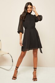 Friends Like These Black High Neck Chiffon Mini Dress - Image 3 of 4