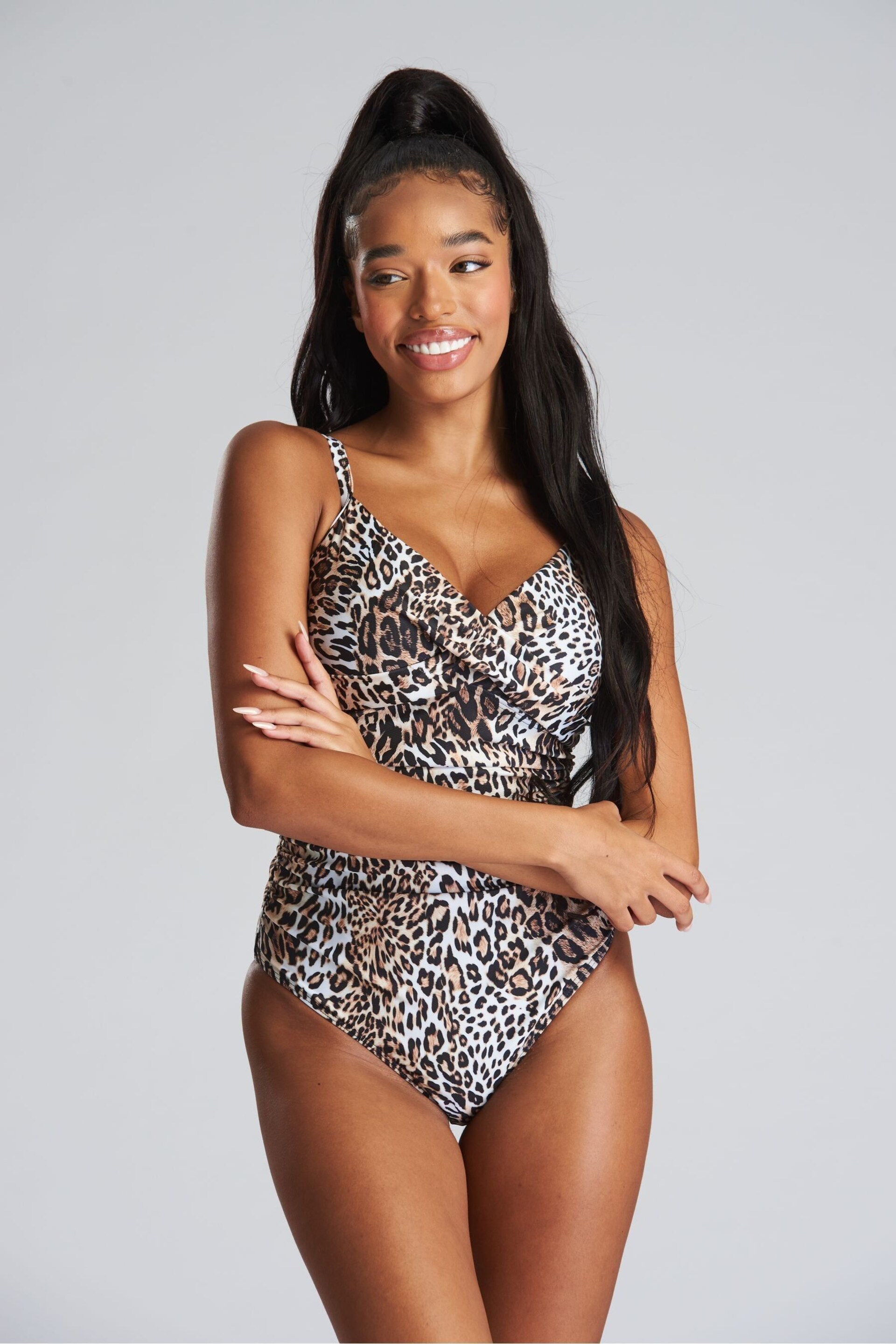 South Beach Brown Leopard Print Tummy Control Swimsuit - Image 2 of 5