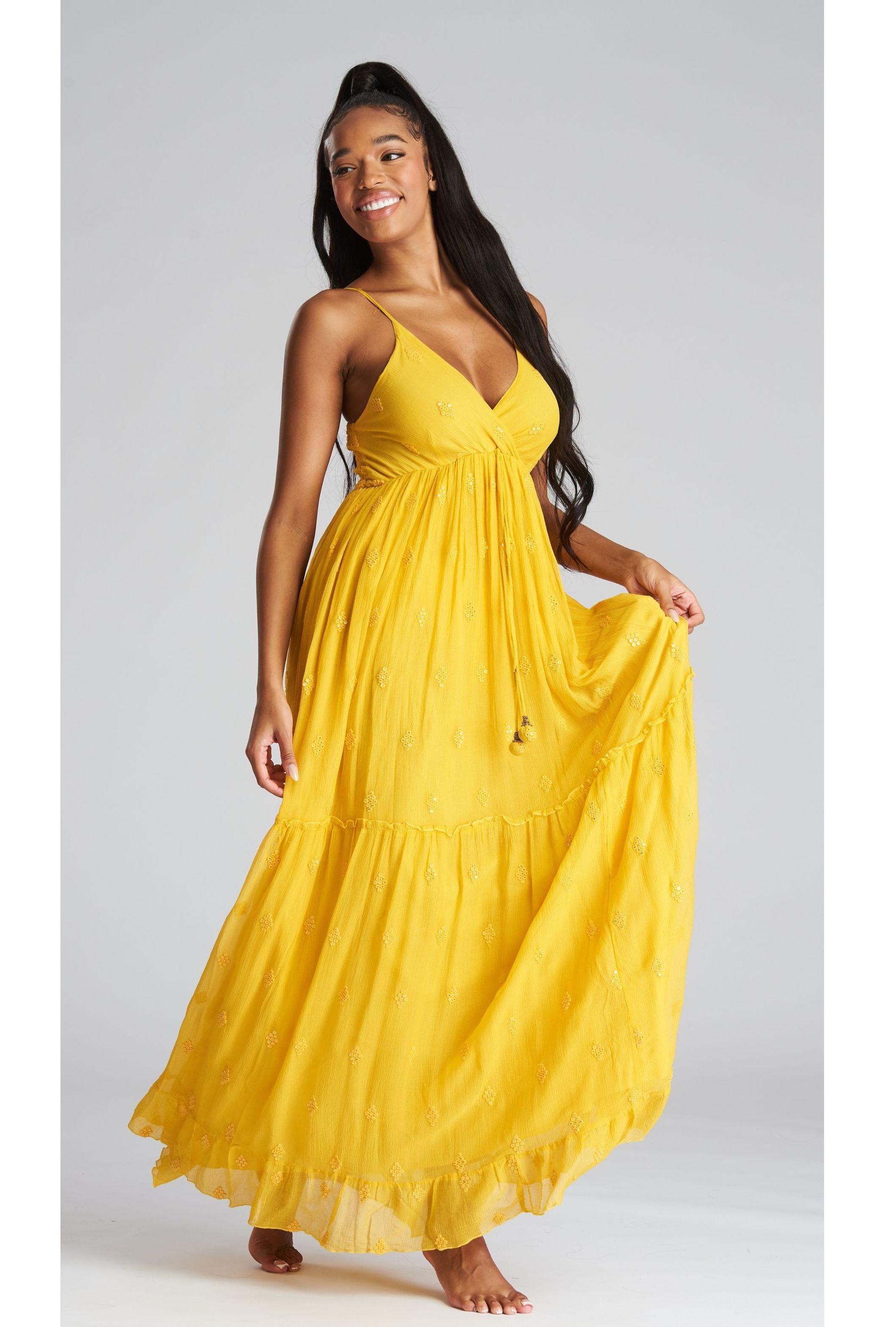 Yellow sequin maxi dress hot sale