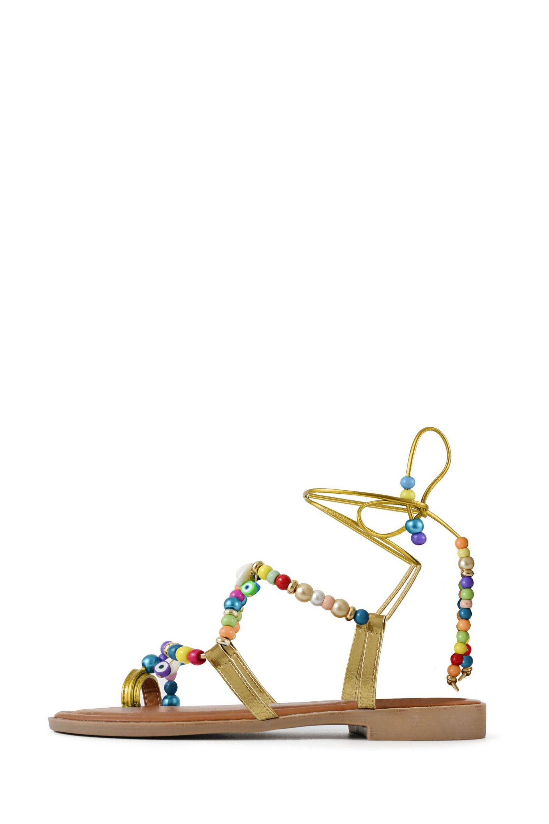 South Beach Neutral Multi Beaded Strappy Sandal - Image 2 of 4