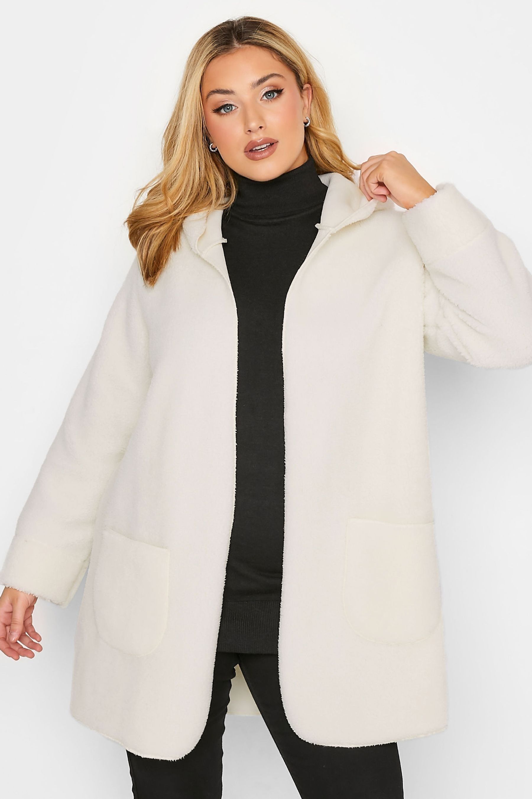 Buy Yours Curve Cream Luxury Faux Fur Jacket With Hood from Next Ireland