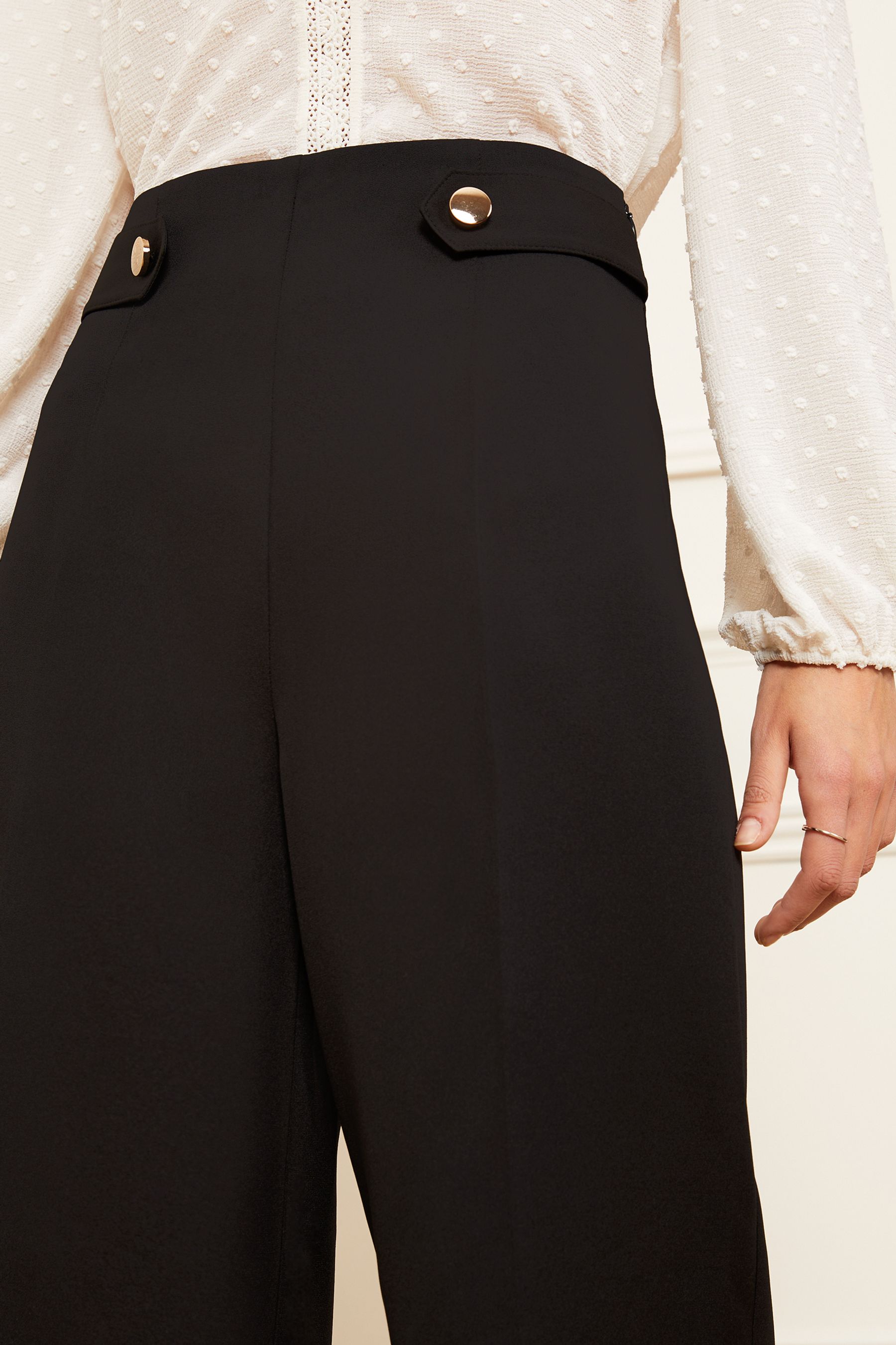 Buy Love Roses Black Button Detail Culotte Trousers from Next Luxembourg