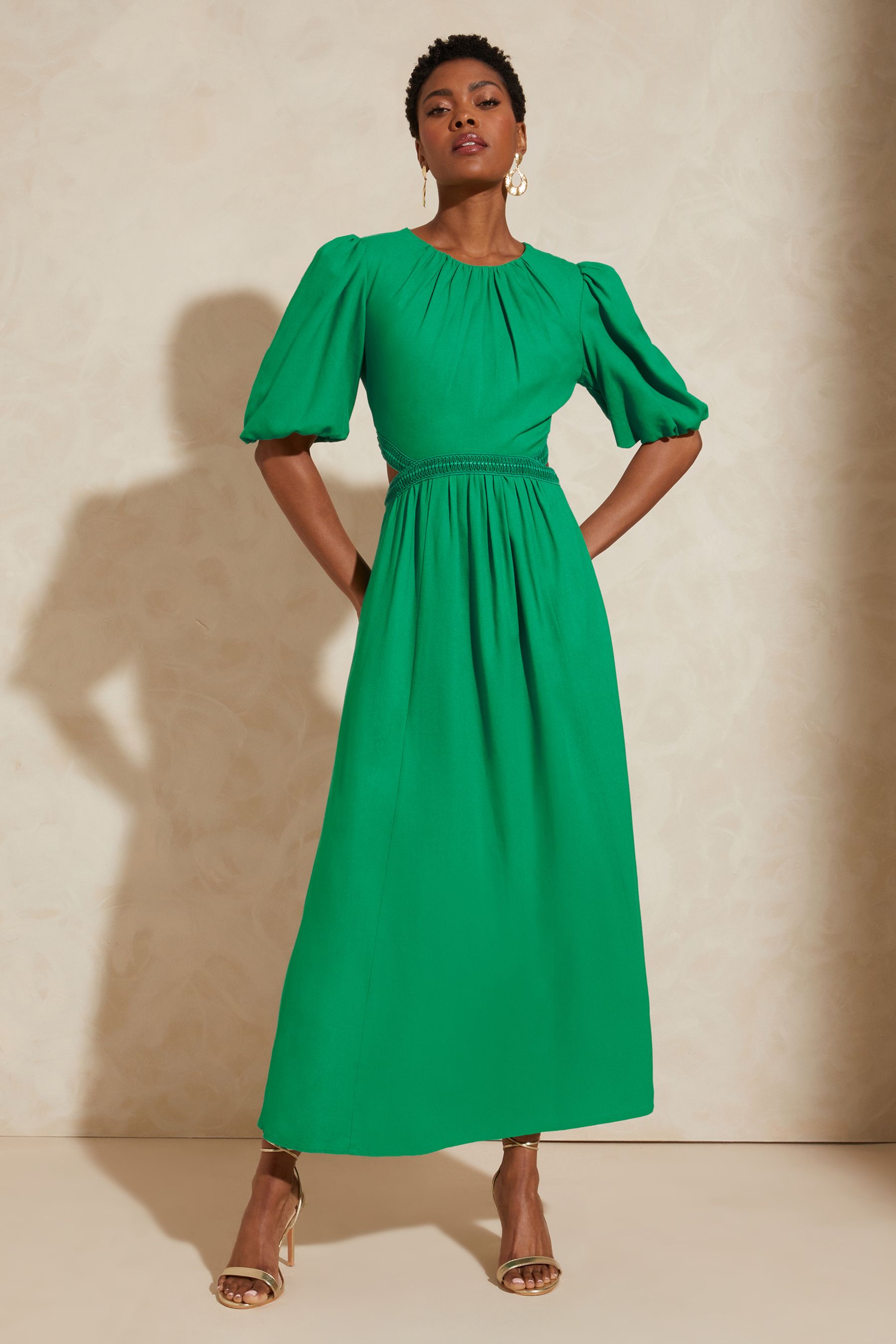 Green linen midi dress 2025
