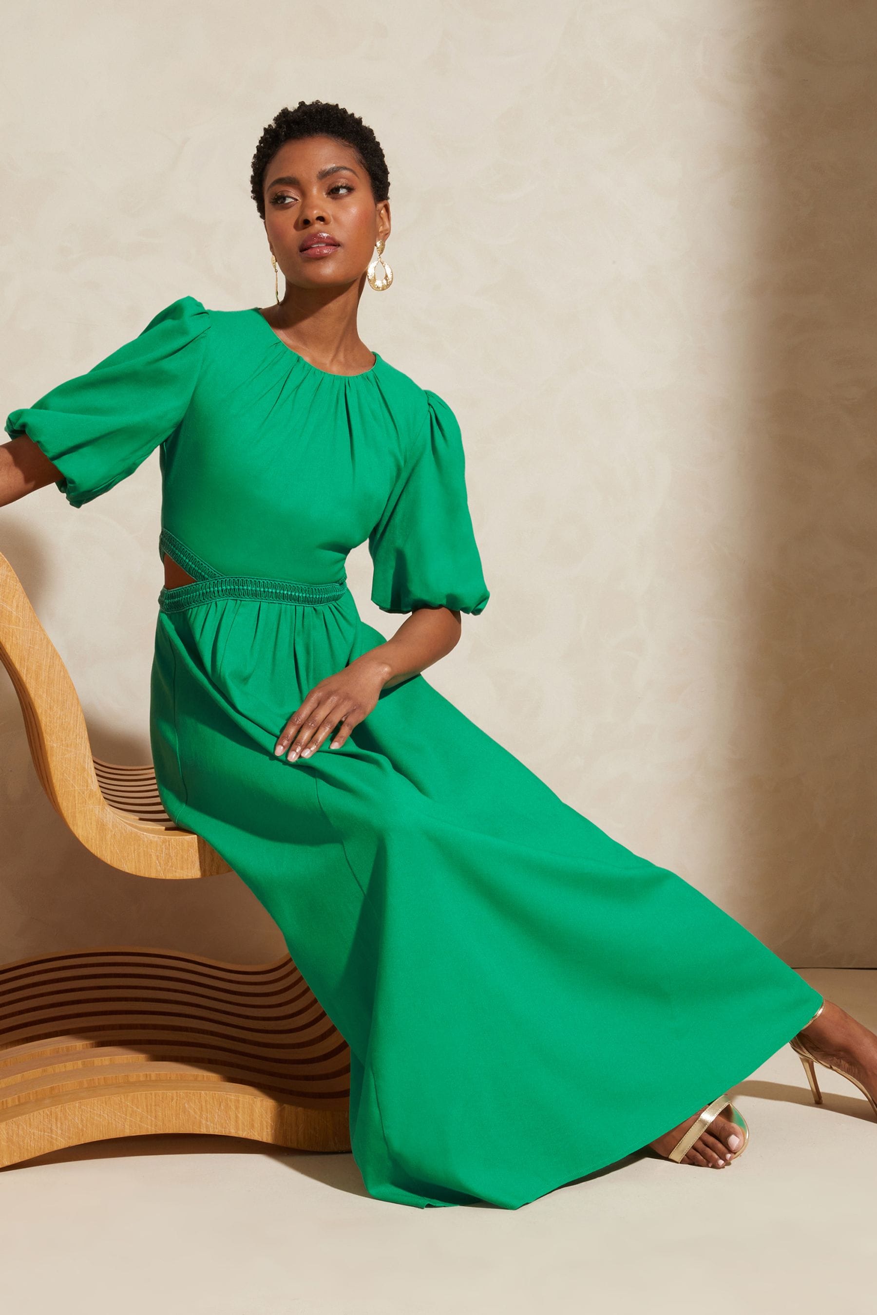 Linen puff sleeve dress top