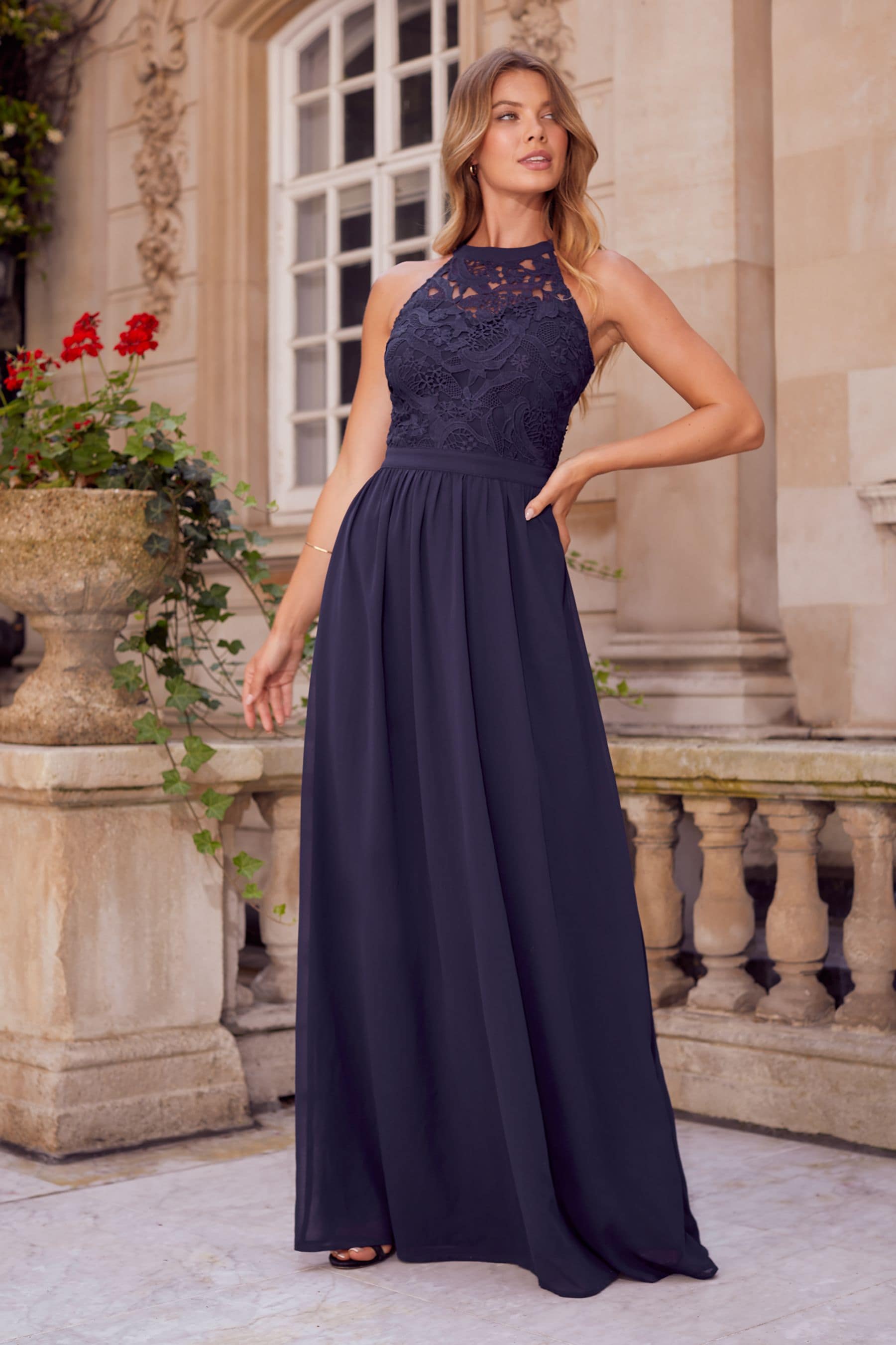 Lace navy bridesmaid dresses clearance