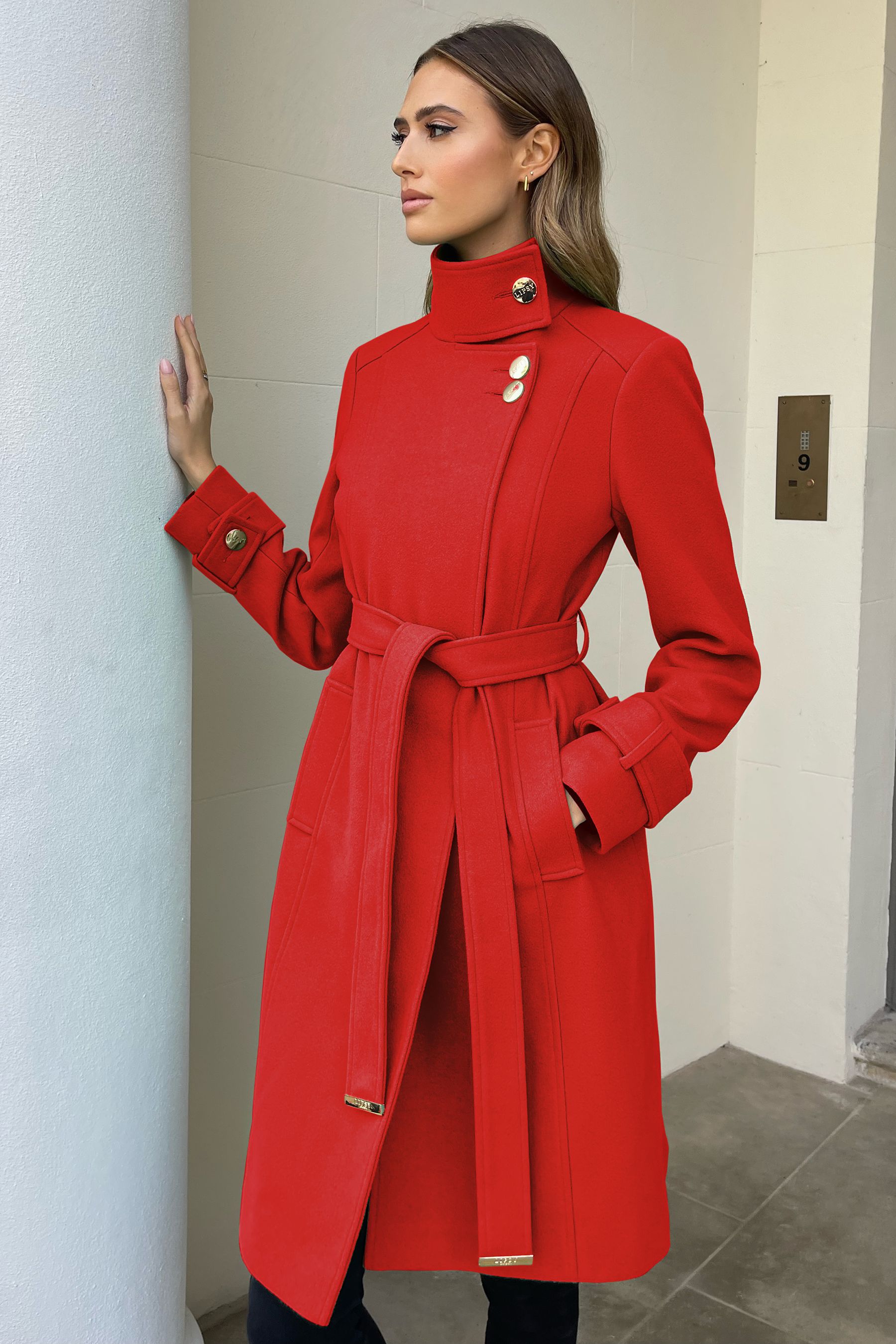 Buy Lipsy Red Petite Funnel Wrap Coat from Next Luxembourg