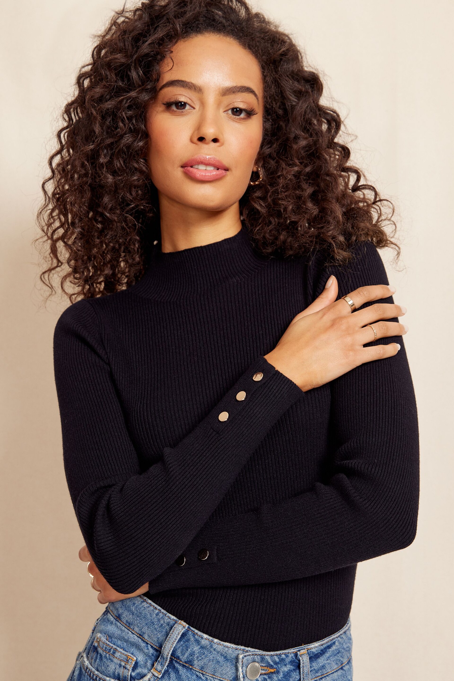 Friends Like These Black Long Sleeve Ribbed Roll Neck Jumper - Image 4 of 4