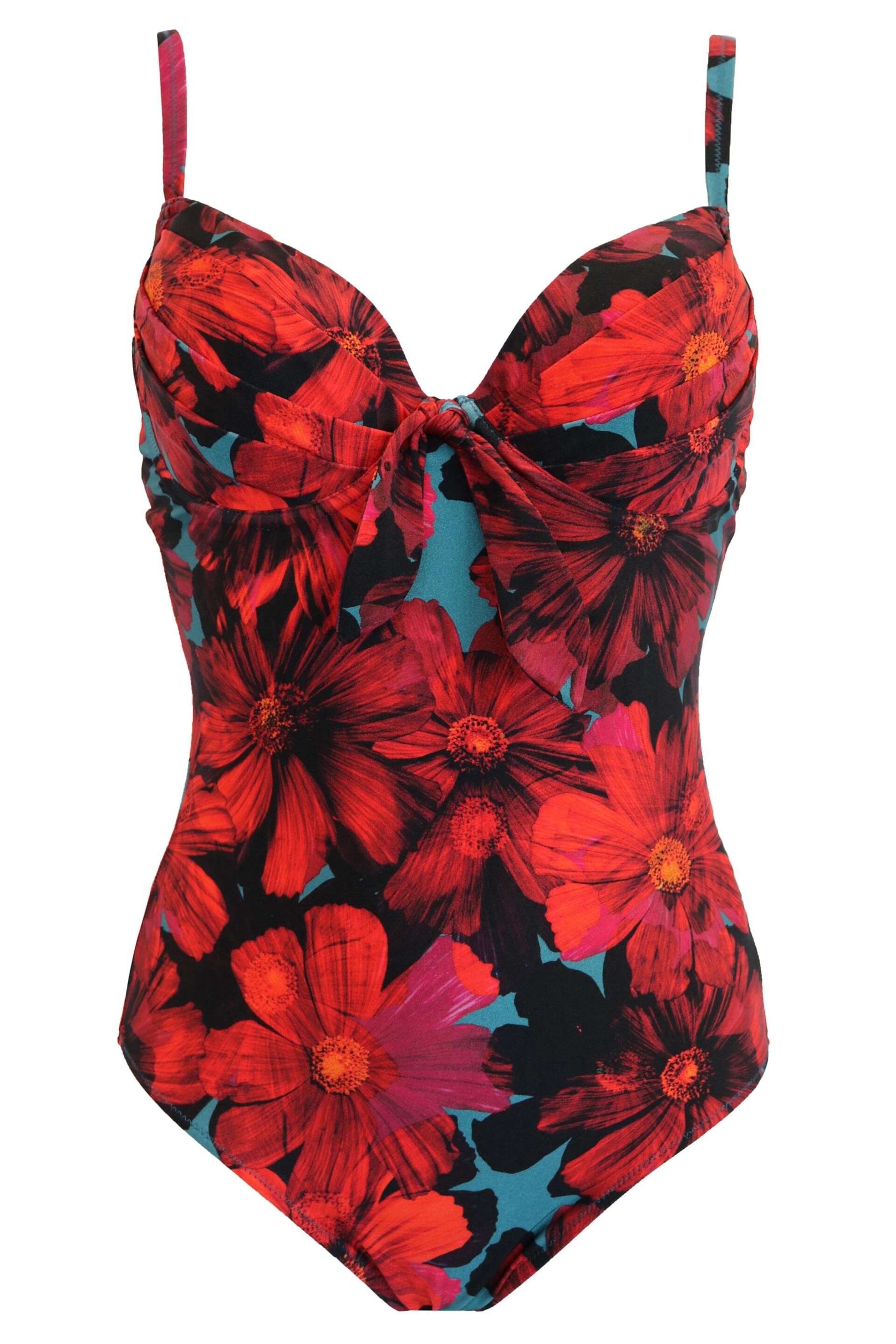 Pour Moi Red/Teal Orchid Luxe Padded Underwired Swimsuit - Image 4 of 5