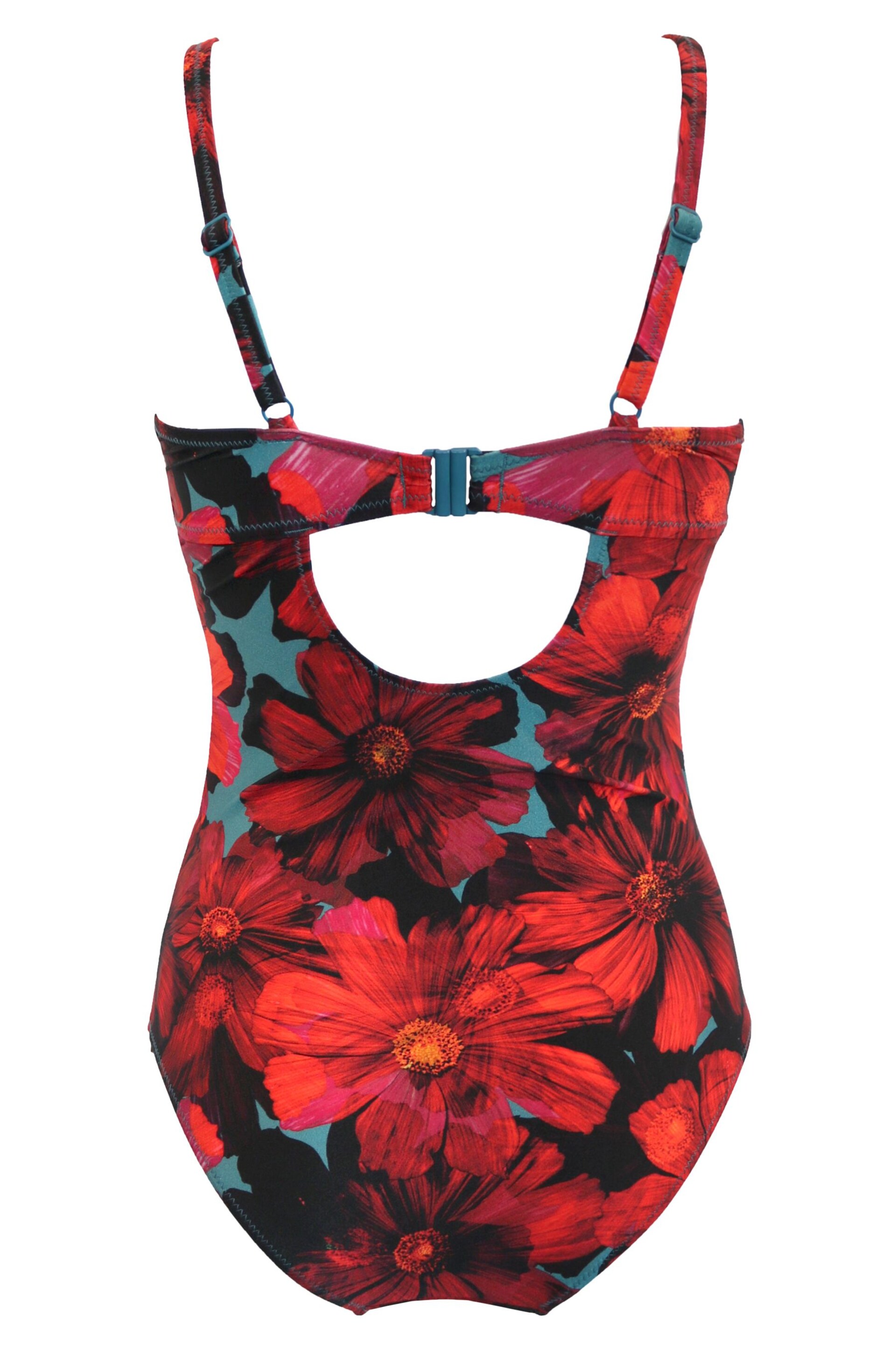 Pour Moi Red/Teal Orchid Luxe Padded Underwired Swimsuit - Image 5 of 5