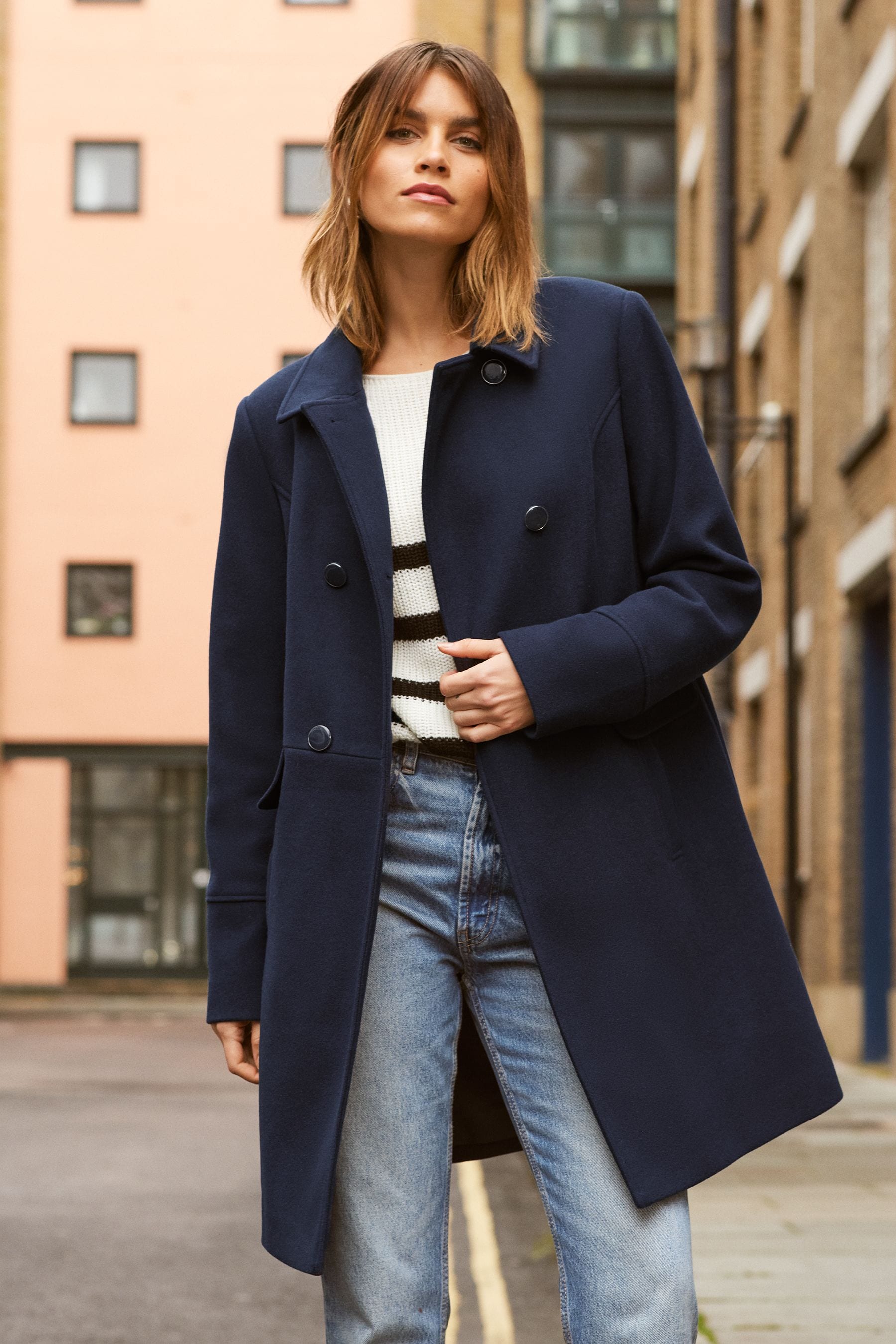 Double breasted navy overcoat hot sale