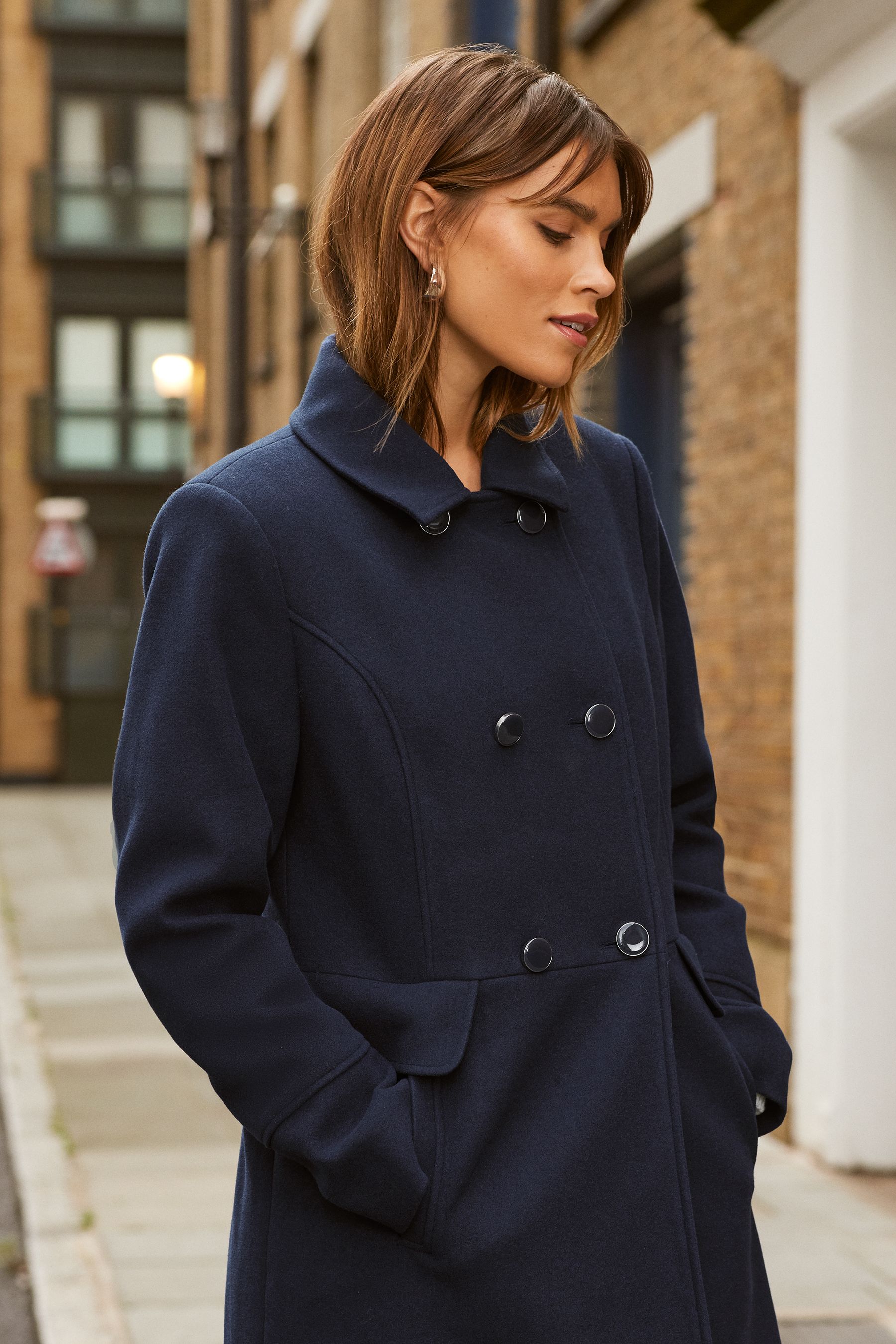 Buy Friends Like These Navy Blue Longline Double Breast Button Dolly Coat from Next Austria