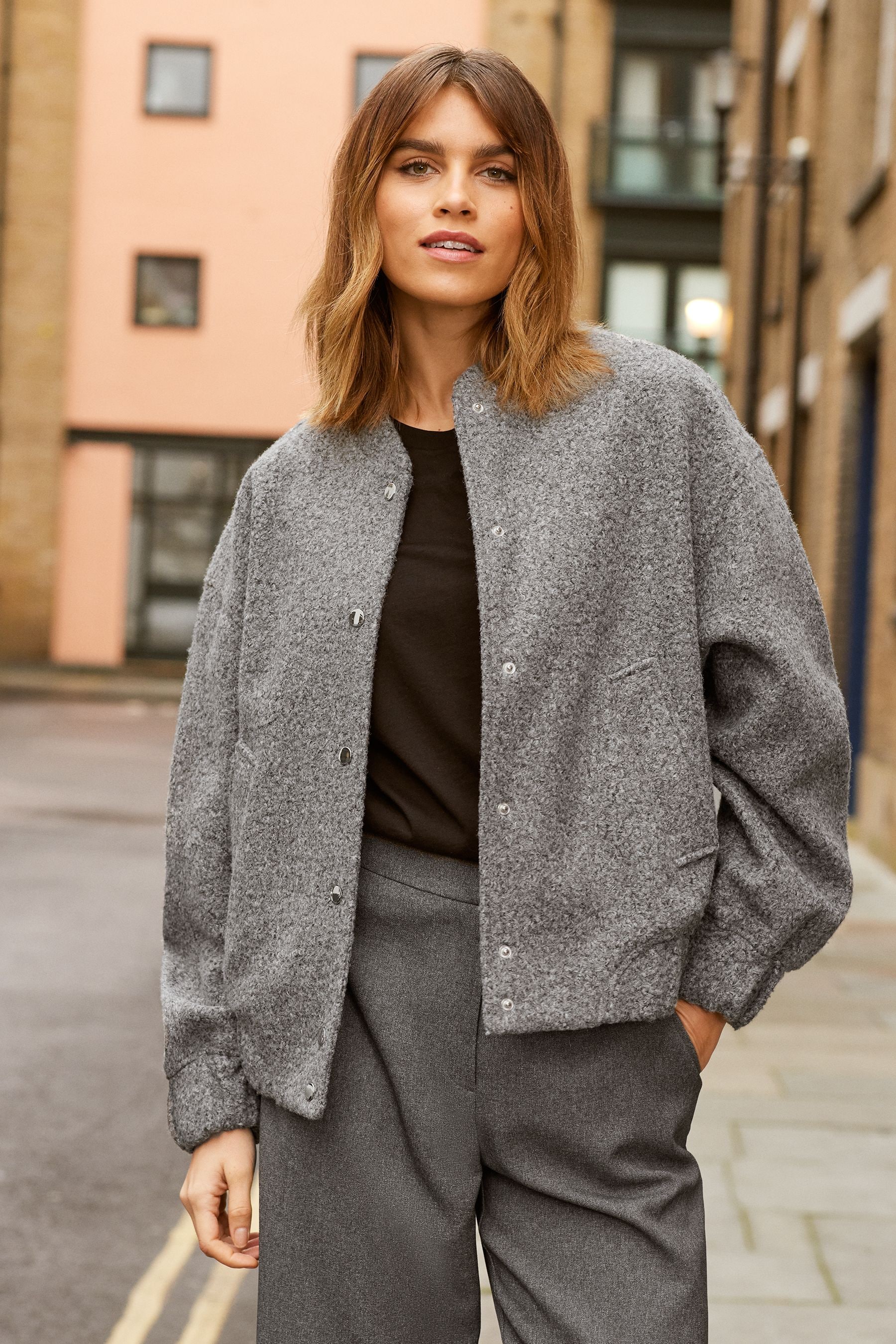 Grey bomber jacket shop