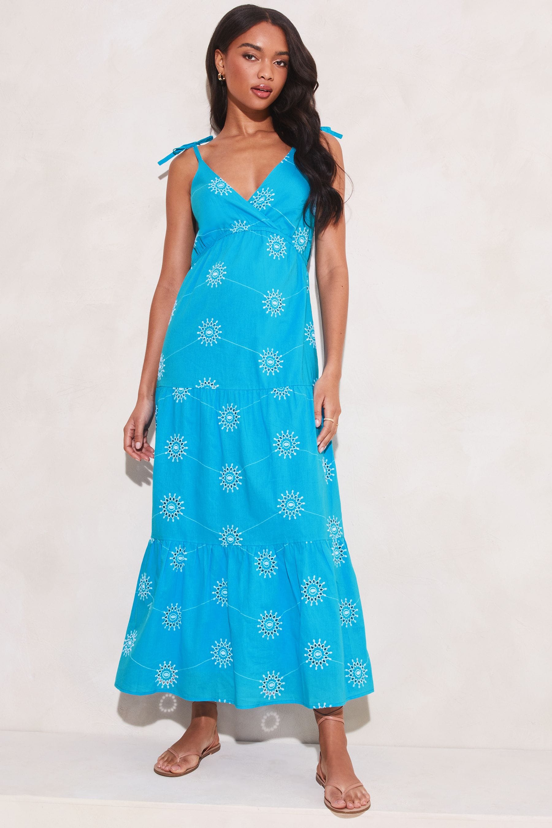 Buy Lipsy Cyan Petite Empire Wrap Broderie Cami Maxi Dress from Next Luxembourg