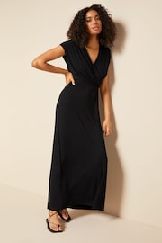 Friends Like These Black Short Sleeve Wrap V Neck Tie Waist Summer Maxi Dress - Image 3 of 4