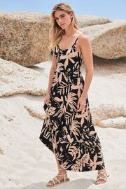 Friends Like These Black Tropical Strappy Tiered Scoop Neck Summer Maxi Dress - Image 3 of 4