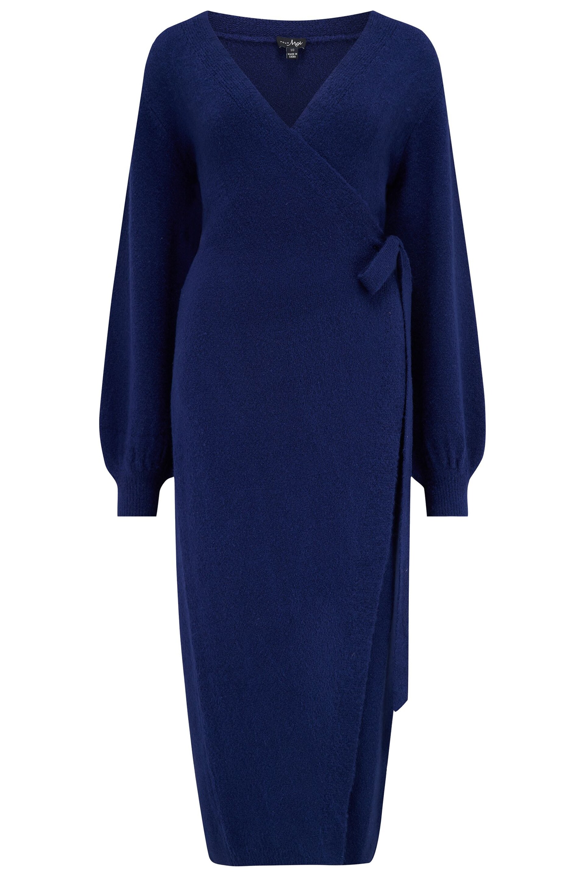 Pour Moi Blue Elle Knit Midi Wrap Dress - Image 4 of 5