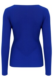 Pour Moi Blue Layla Rib Knit V Neck Long Sleeve Top - Image 5 of 5
