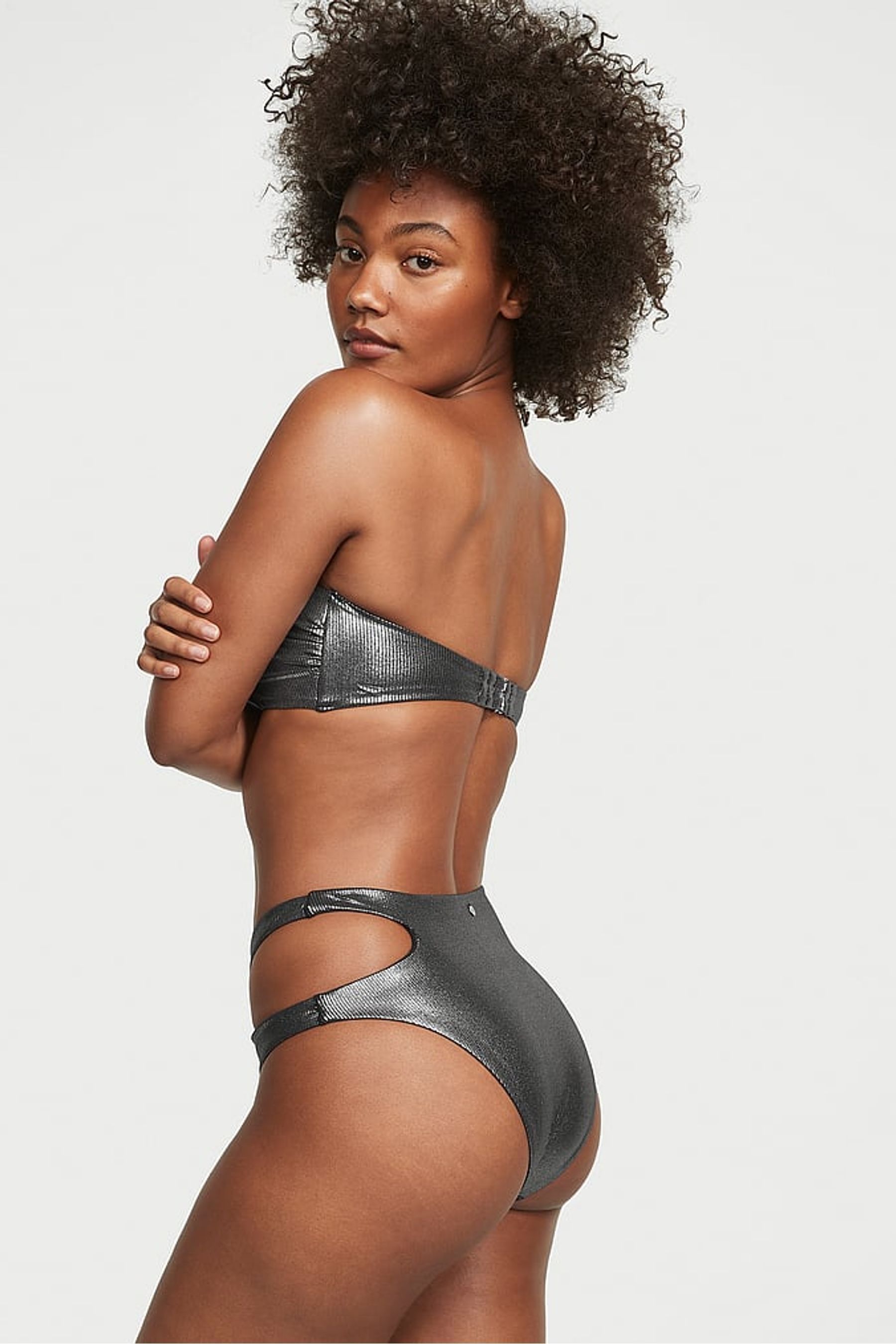 Buy Victoria s Secret Silver Foil Rib High Waisted Cut Out High Waist Cheeky Swim Bikini Bottom from the Next UK online shop