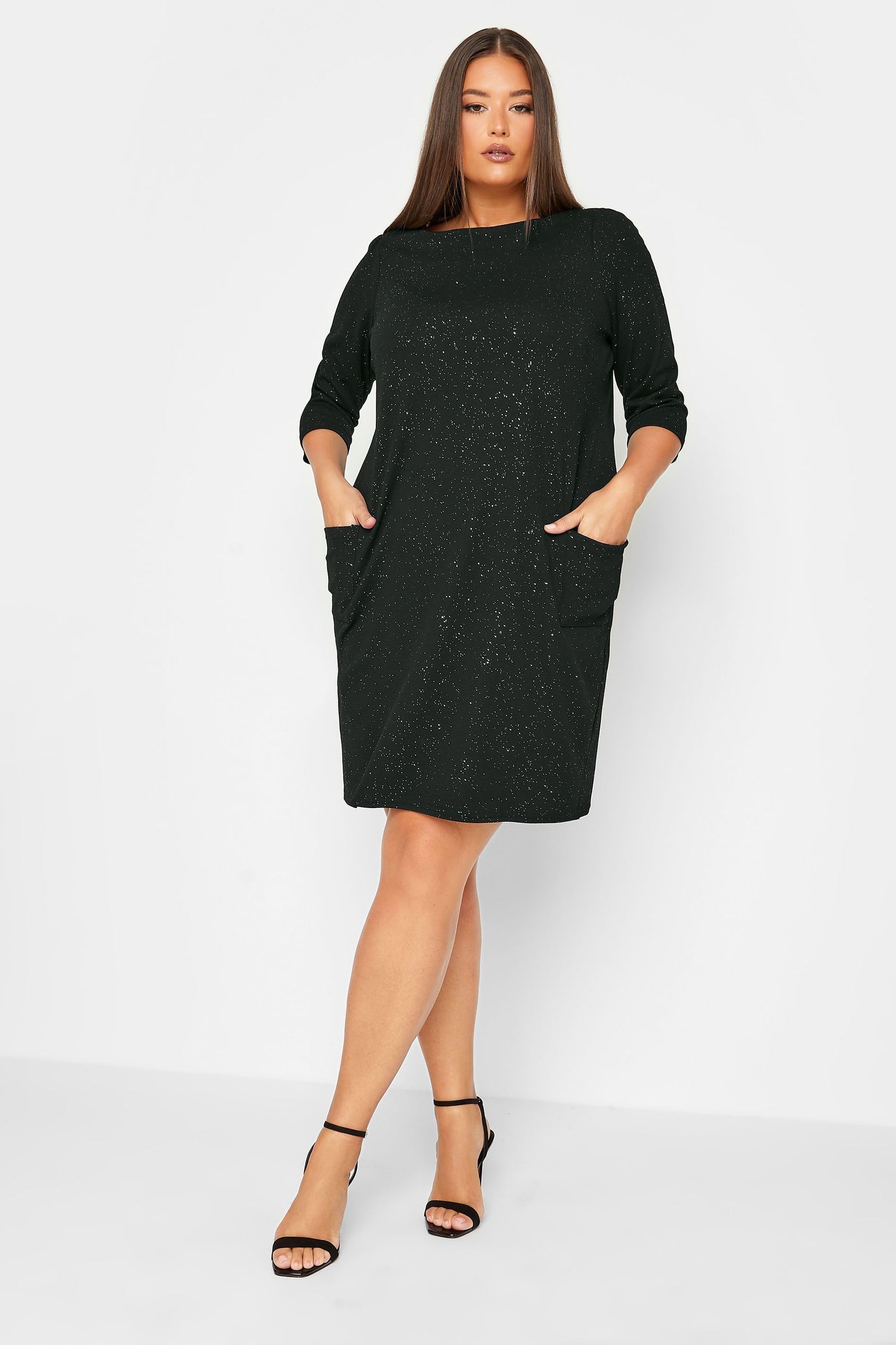 Buy Yours Curve Black Glitter Glitter Tunic Pocket Dress from Next Luxembourg