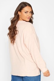 Yours Curve Pink Stretch Drop Shoulder Fleece V-Neck Sweatshirt - Image 2 of 4