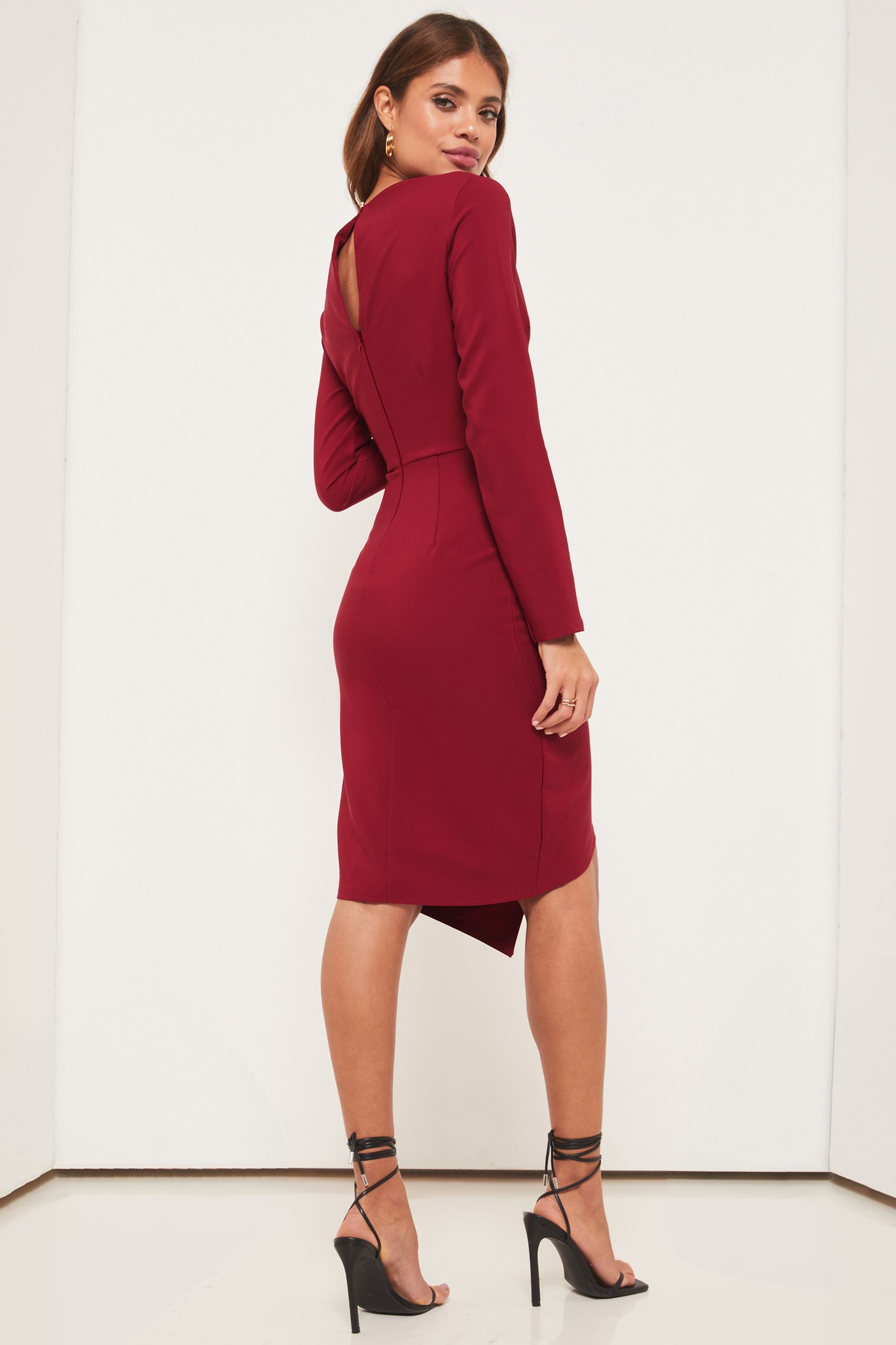 Buy Lipsy Red V Neck Long Sleeve Bodycon Dress from Next Slovakia