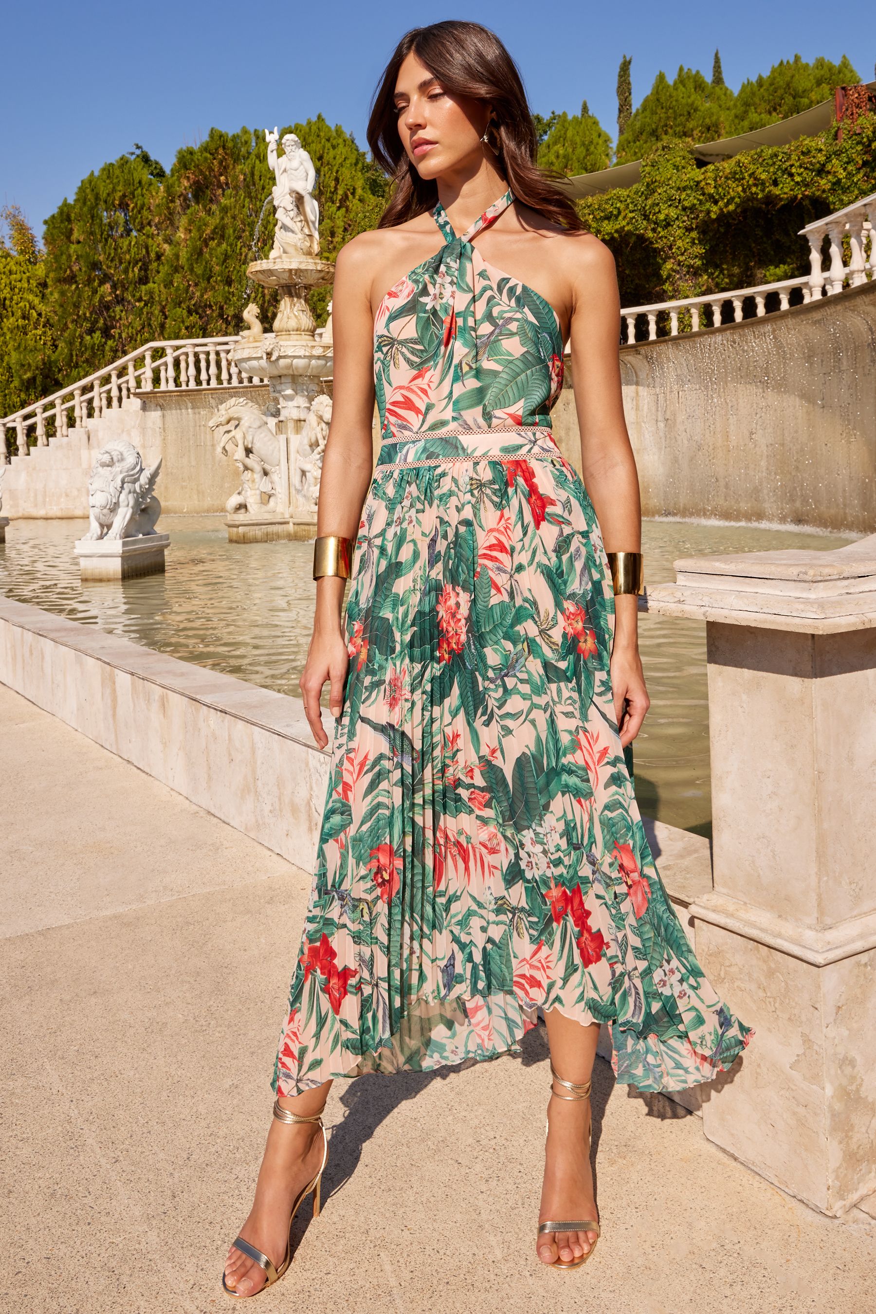 Halter pleated waisted maxi dress hotsell