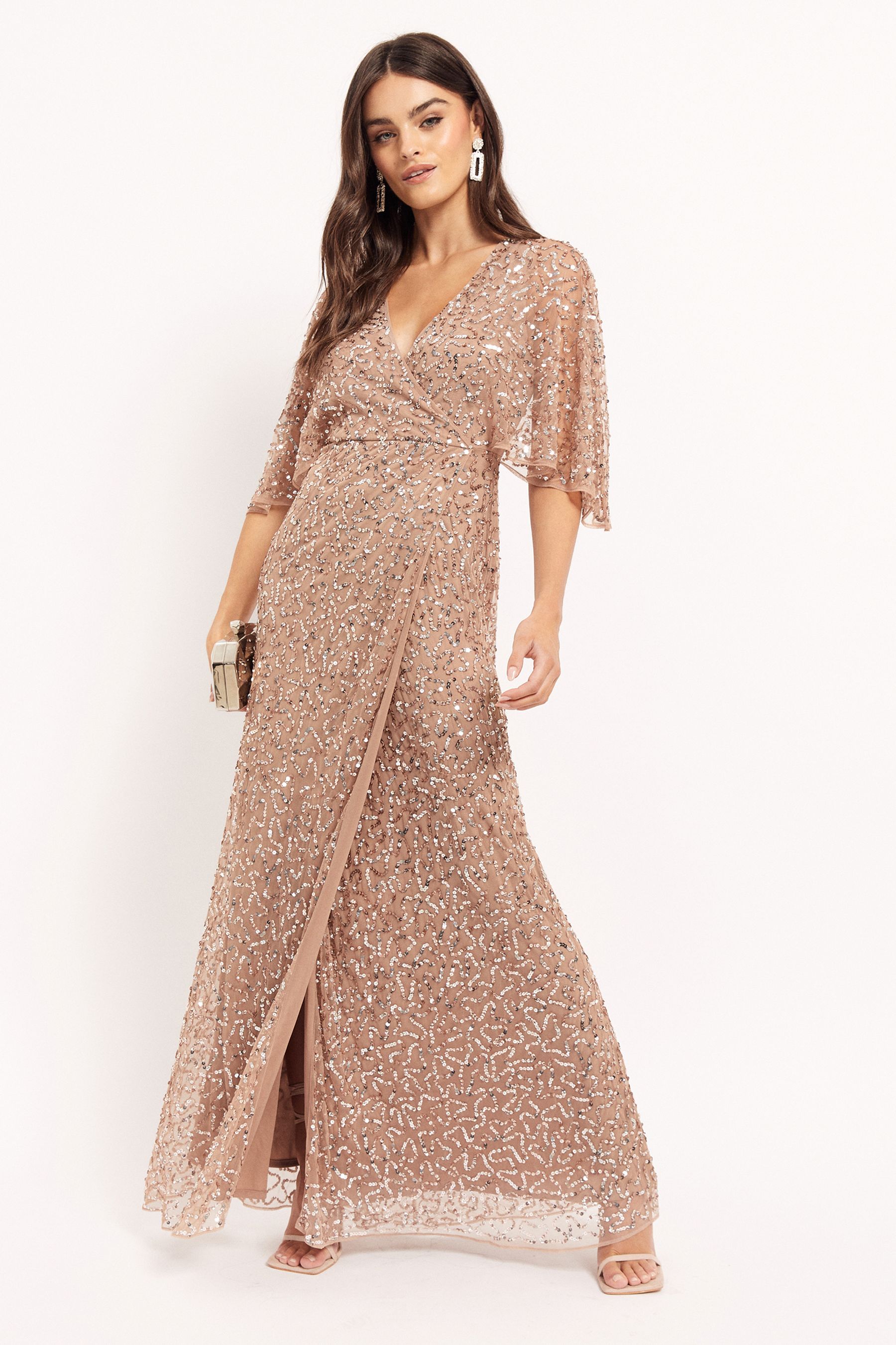 Buy Maya Rose Gold Pink Premium All Over Sequin Wrap Maxi Dress with Satin Waistband from Next Luxembourg