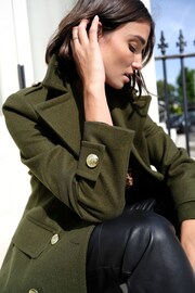 Love & Roses Khaki Green Premium Military Long Line Trench Coat - Image 2 of 4