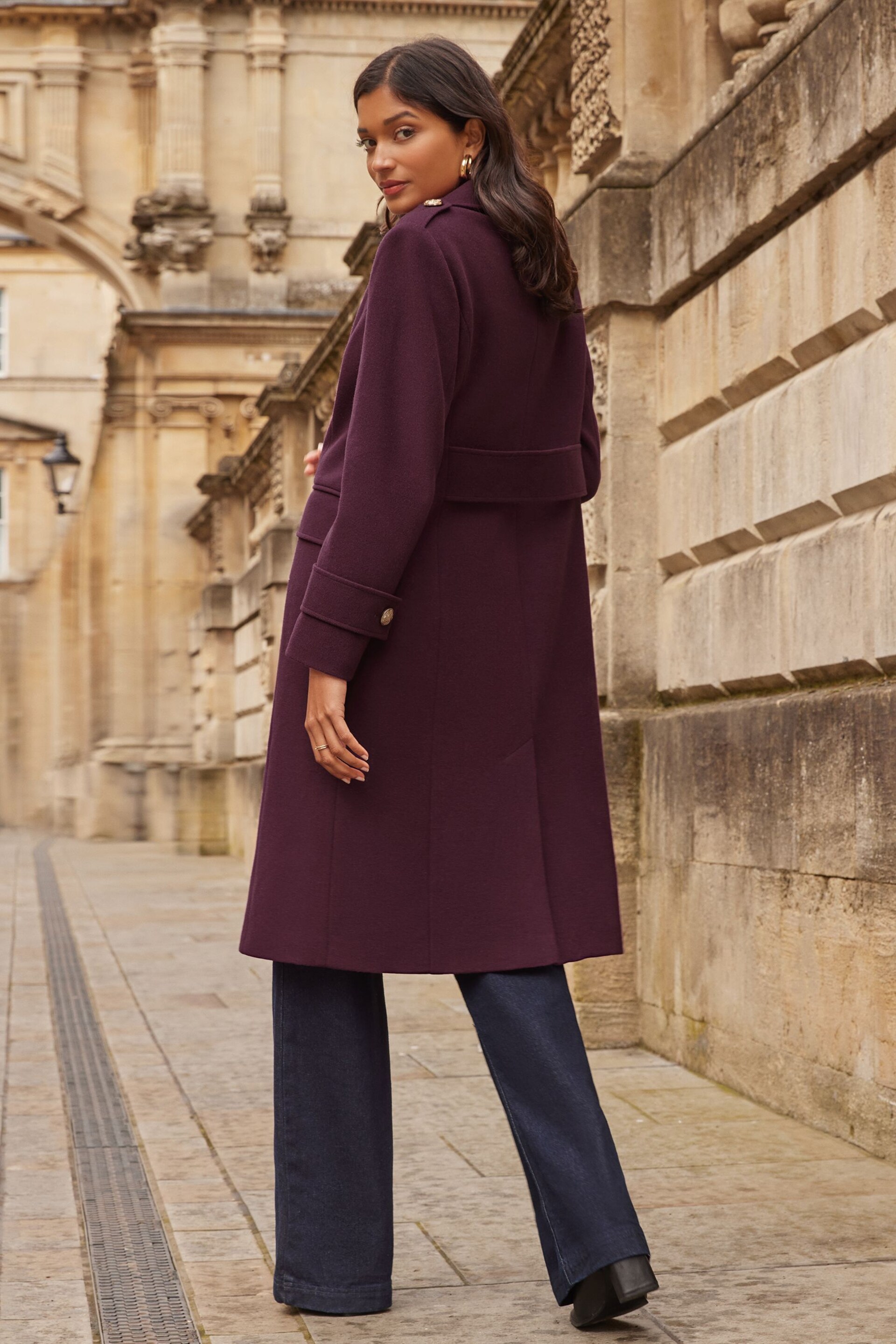 Love & Roses Purple Premium Military Long Line Trench Coat - Image 3 of 4