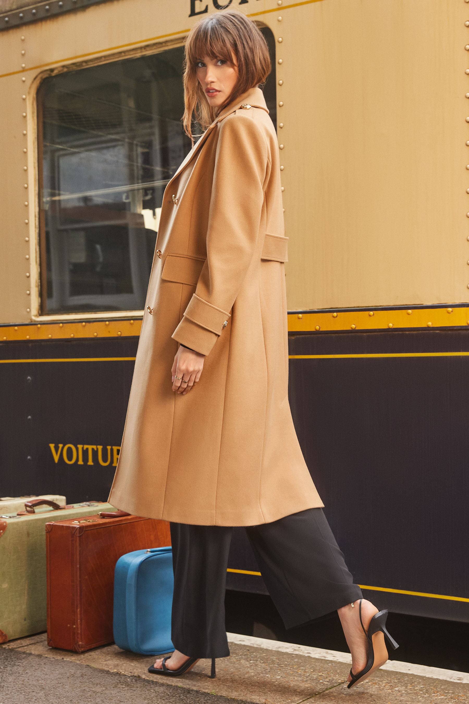 Love Roses Camel Premium Military Long Line Trench Coat