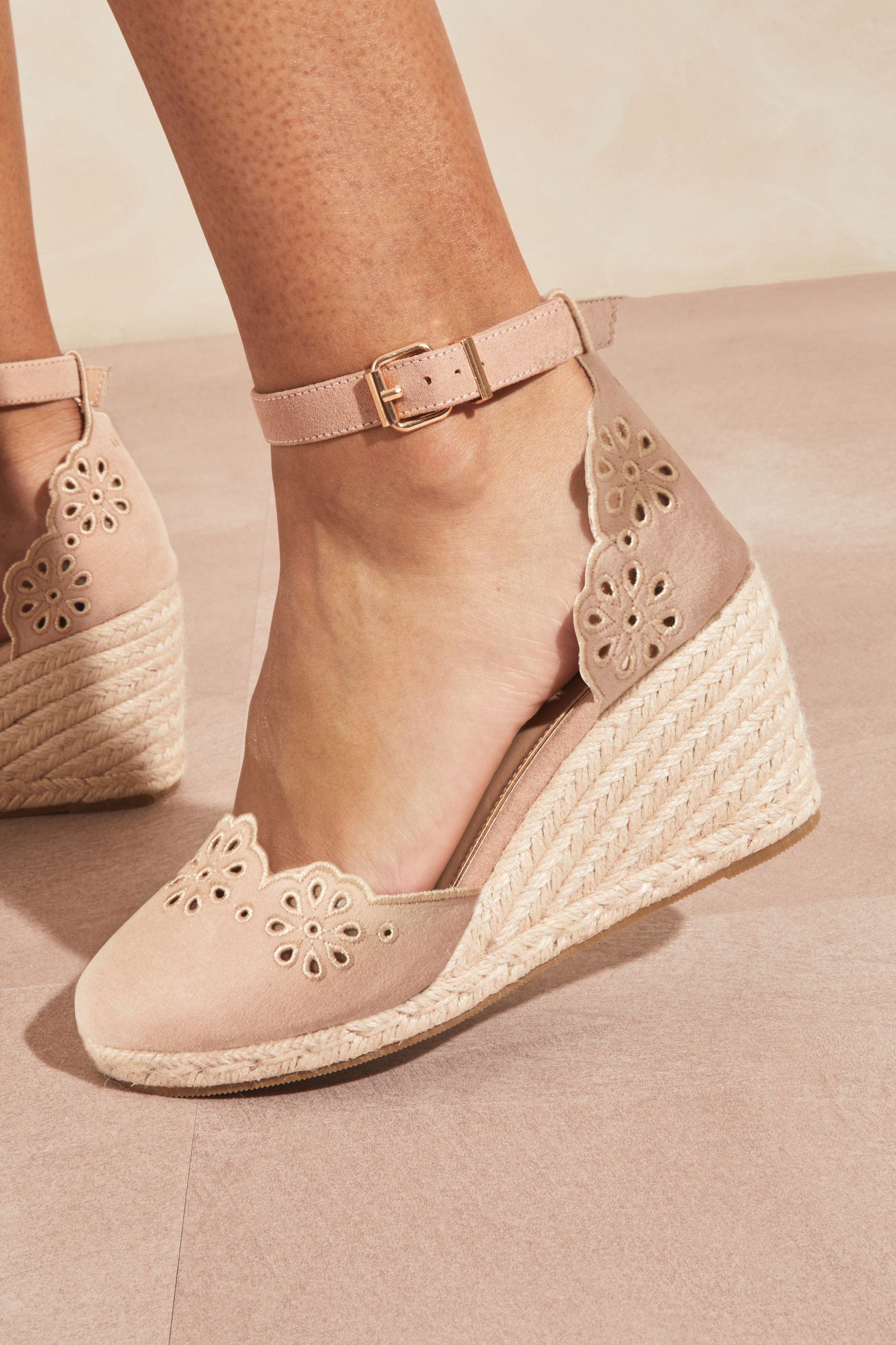 Buy Love Roses Nude Espadrille Cut Out Closed Toe Wedges from Next Ireland