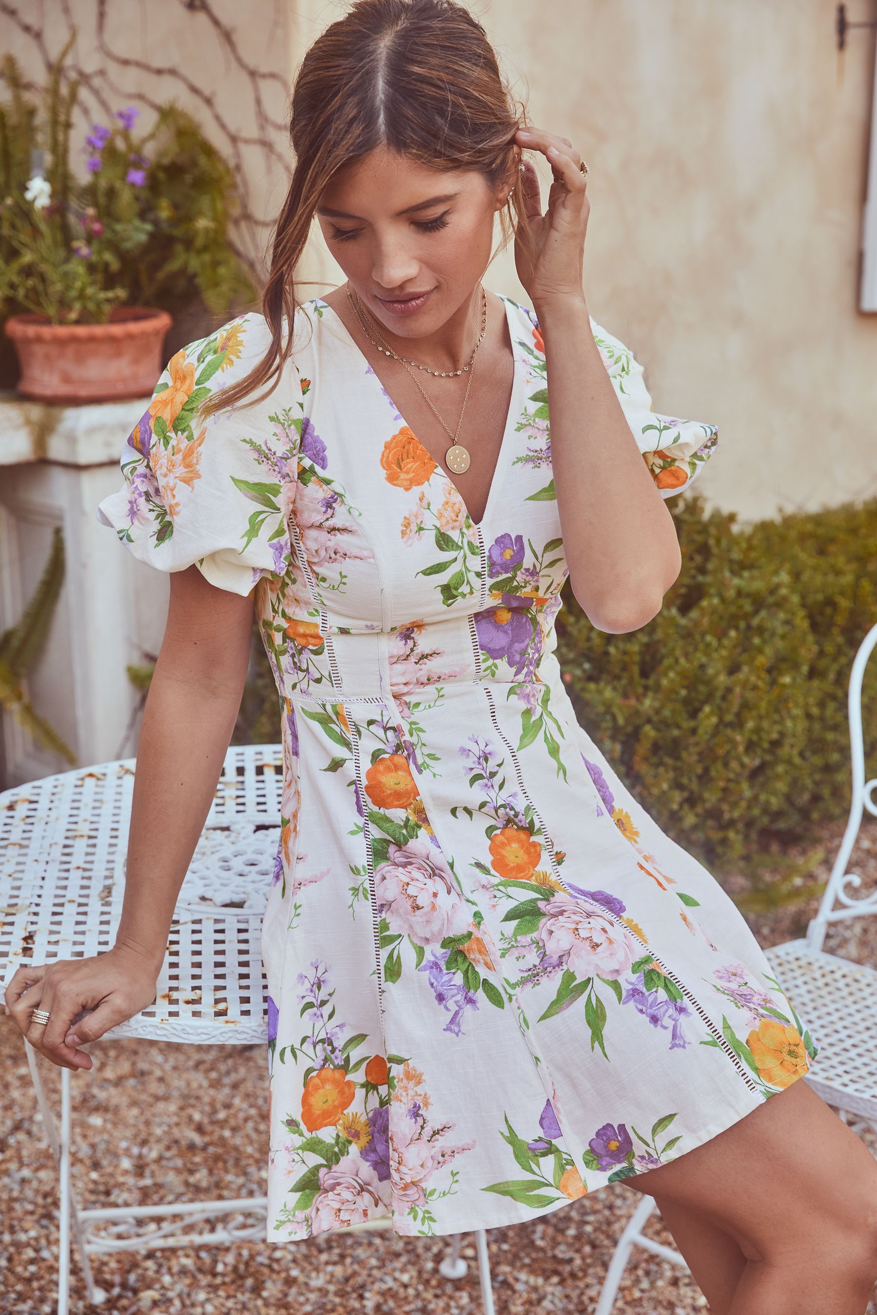 Buy Lipsy Floral Puff Sleeve Mini Tea Dress from Next Luxembourg