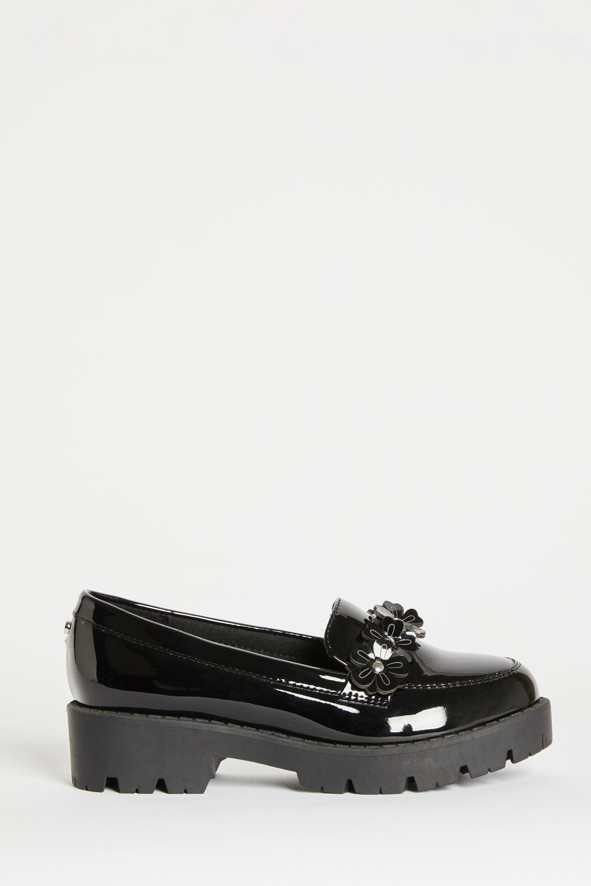 Lipsy Black Flower Slip On Loafer School Shoe - Image 4 of 7
