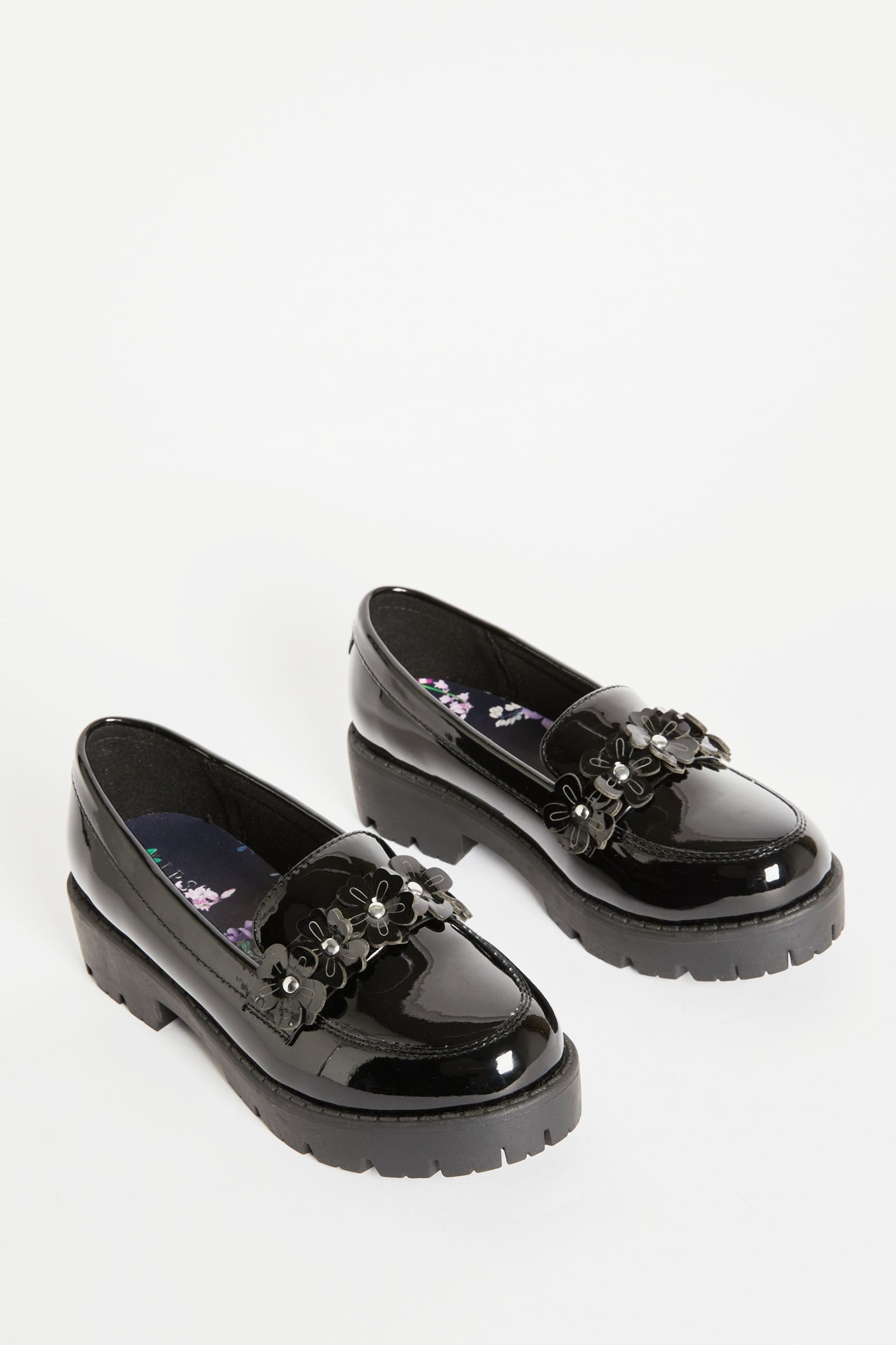 Lipsy Black Flower Slip On Loafer School Shoe - Image 5 of 7