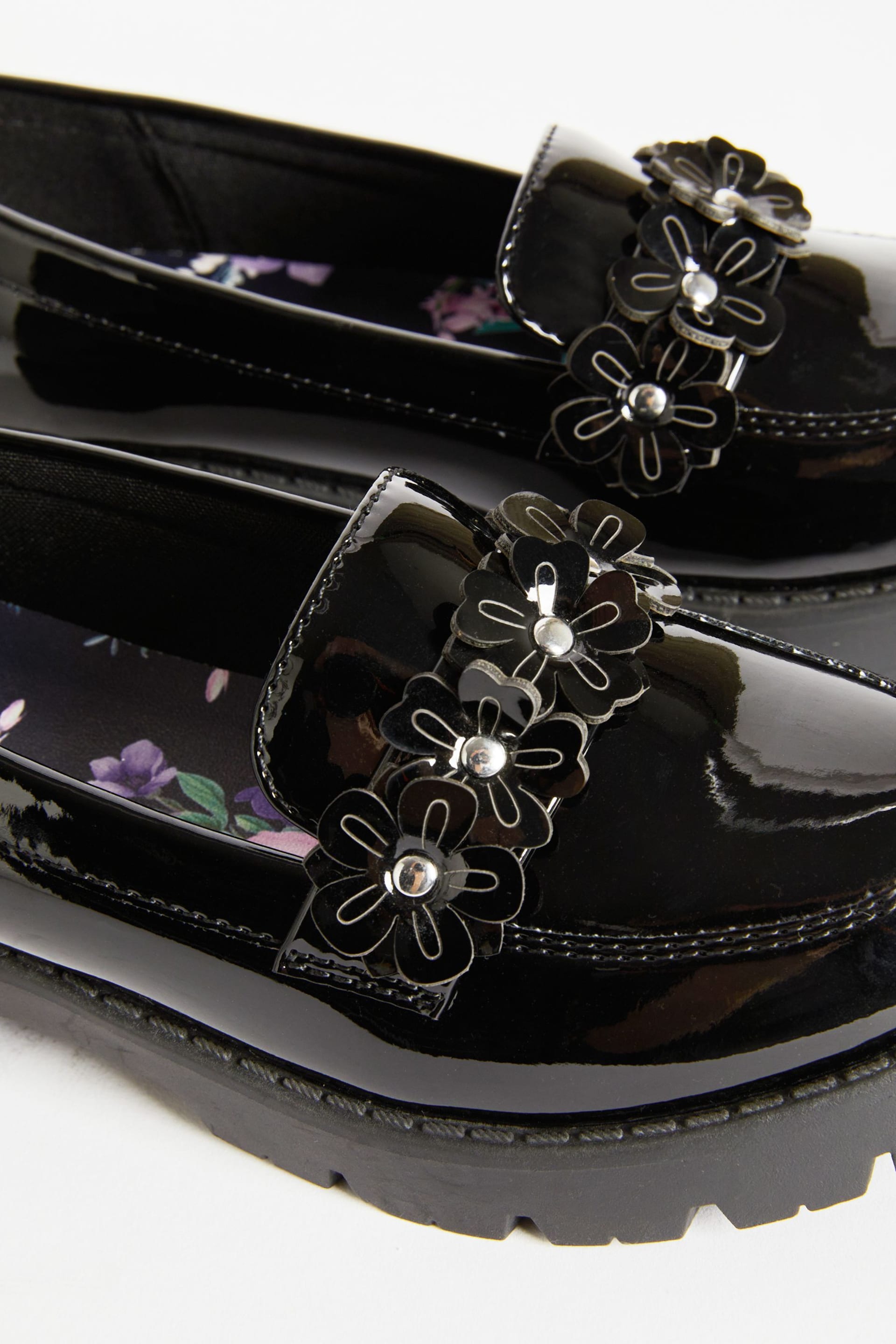 Lipsy Black Flower Slip On Loafer School Shoe - Image 7 of 7